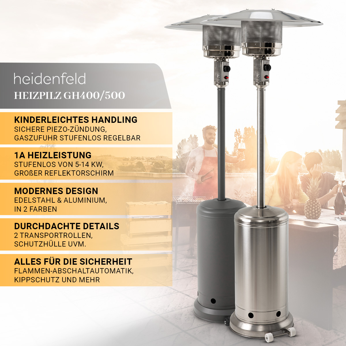 HEIDENFELD GH500 Gas Heizpilz (14 kW)