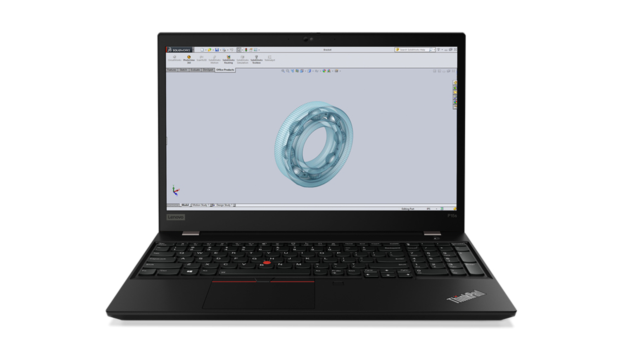 Ein Laptop, der ein 3D-Modell eines Lagers anzeigt.