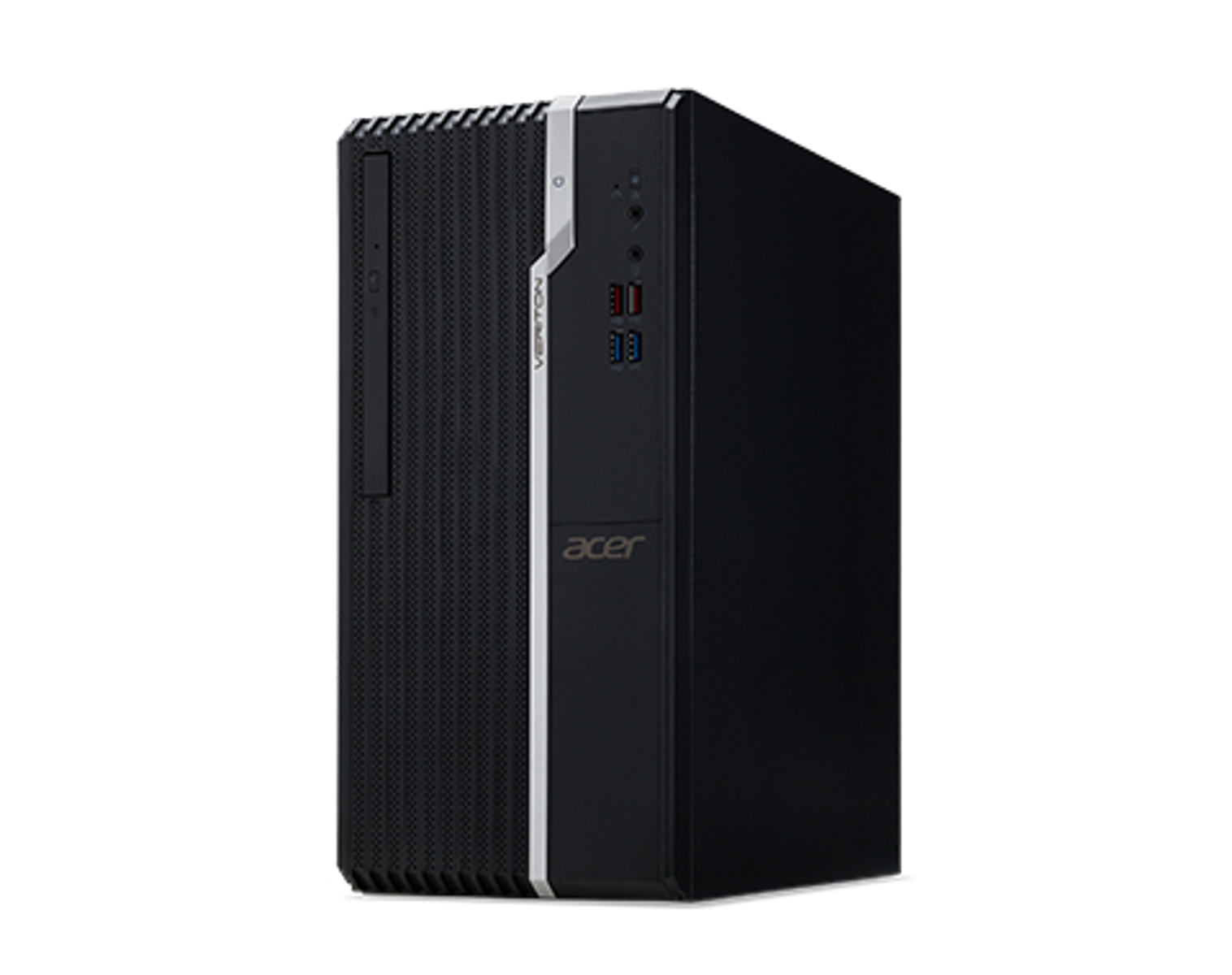 Ordenador de sobremesa Acer Verticon. Negro con una franja plateada y el logotipo de Acer.