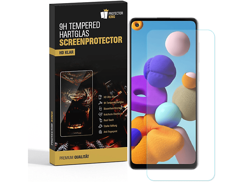 PROTECTORKING 2x 9H Hartglas Schutzglas HD KLAR Displayschutzfolie(für Samsung Galaxy A21s)