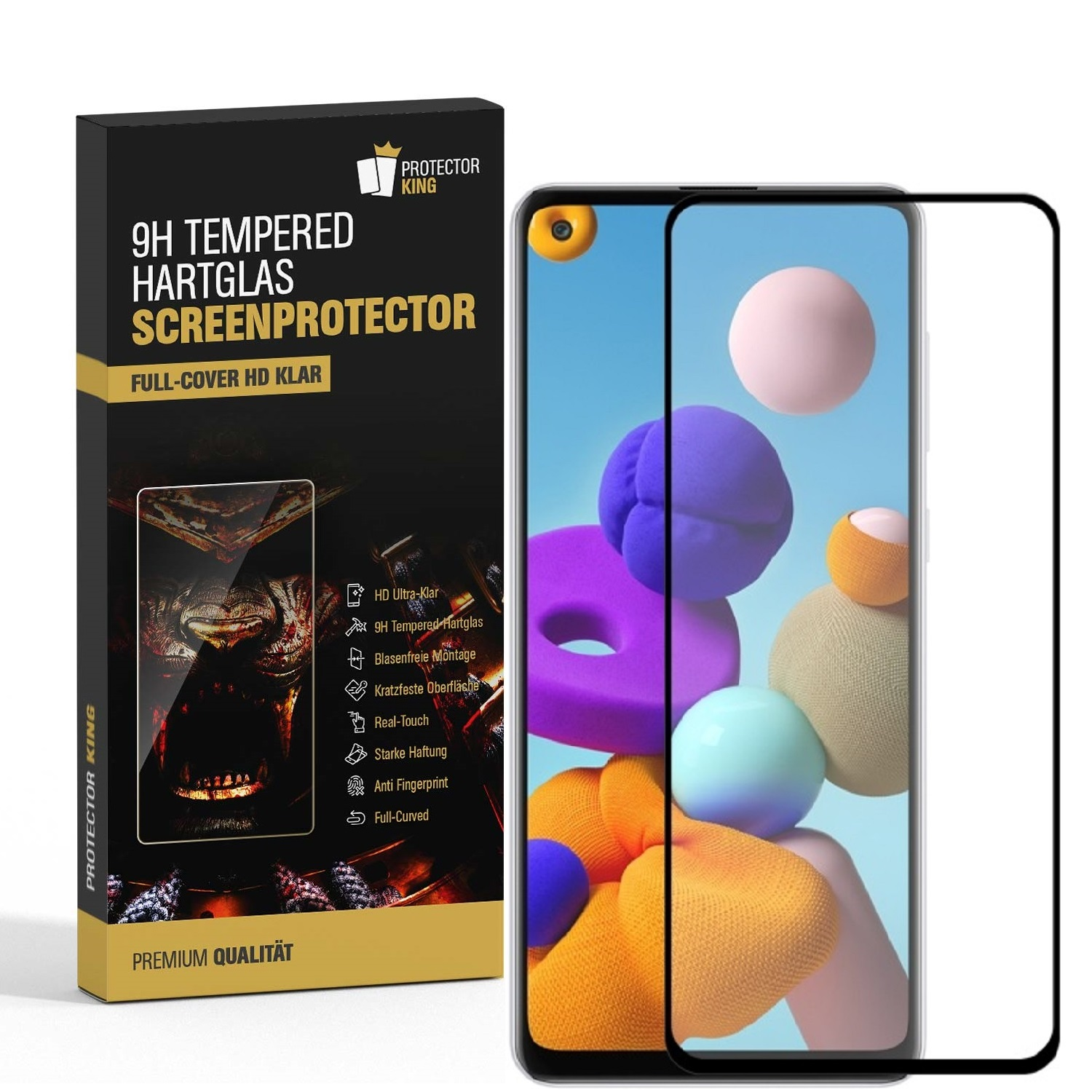 Schutzglas HD Galaxy PROTECTORKING 4x COVER KLAR Samsung 9H A21s) FULL Hartglas Displayschutzfolie(für