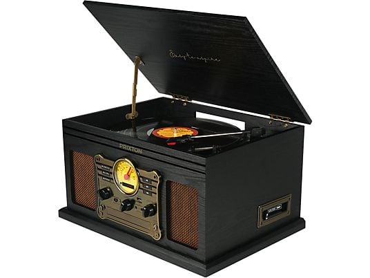 Tocadiscos  - Century PRIXTON, Bluetooth, USB, tarjeta SD, radio, CD y casete., 33 1/3, 45 y 78 rpm, Negro