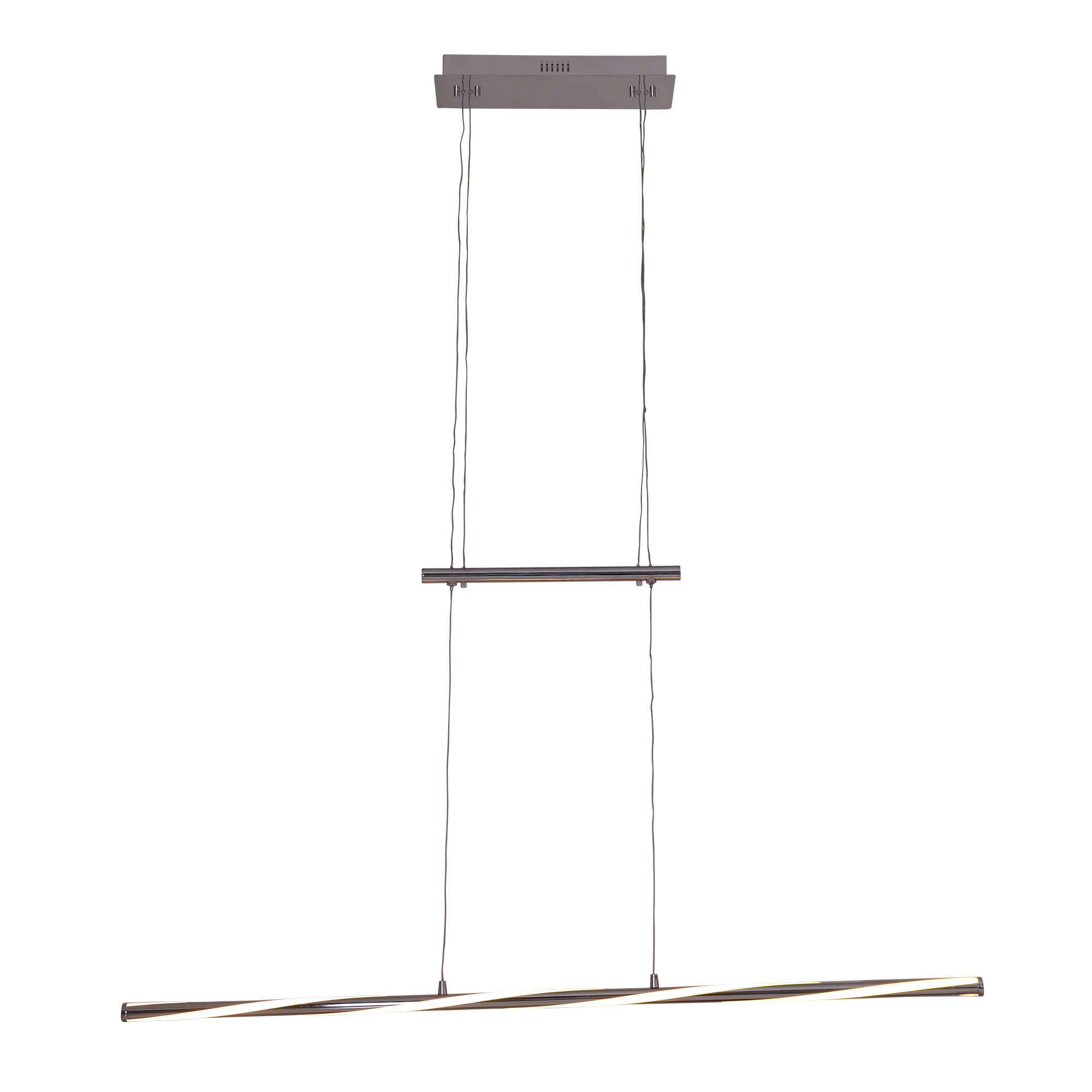 Moderne Hängeleuchte. Metallstangen mit Lichtern. Dunkler Hintergrund.