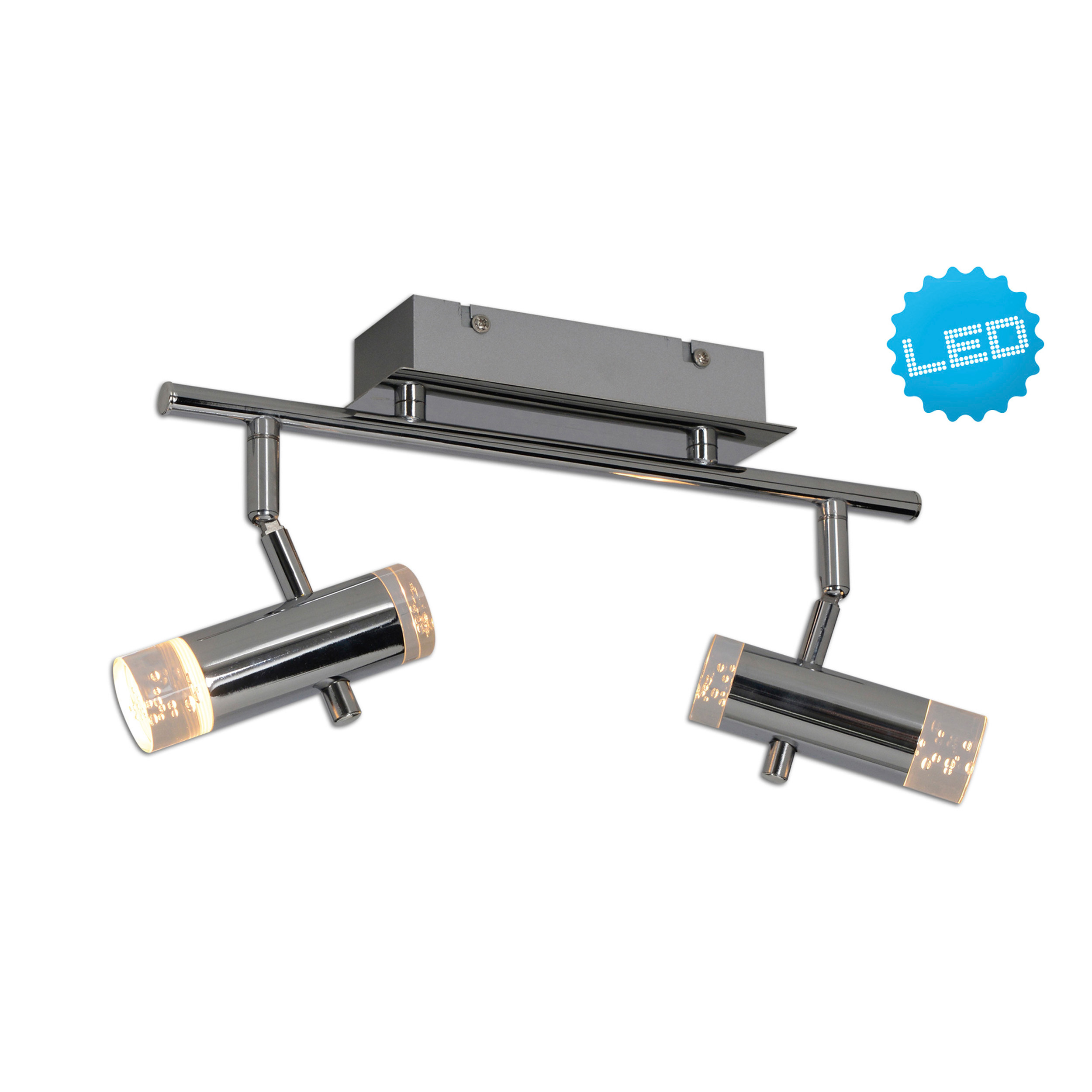 Silberne LED-Strahler. Zwei Leuchten sind an einer Stange montiert.