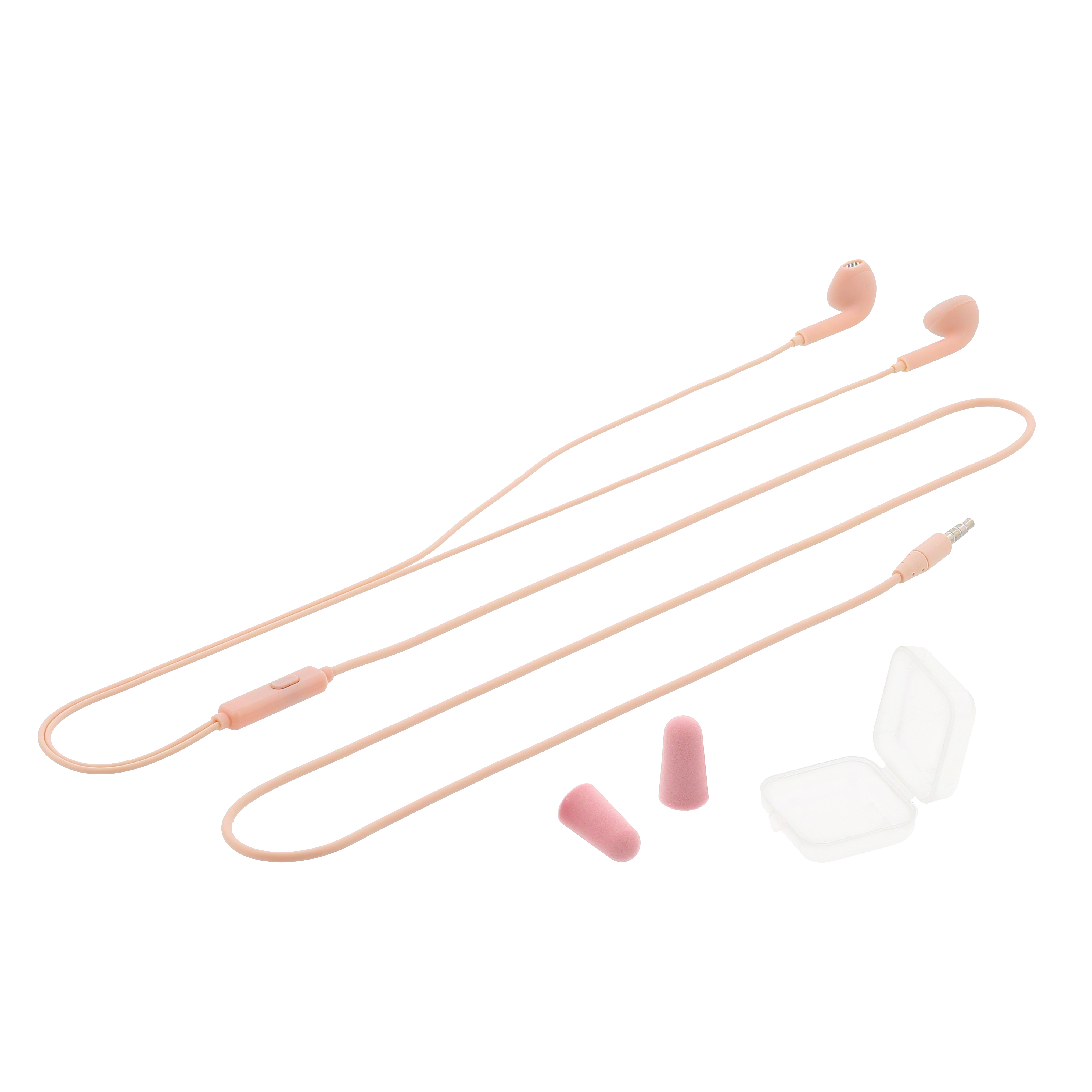 Auricolari e auricolari. Gli auricolari sono rosa e ci sono due auricolari extra.