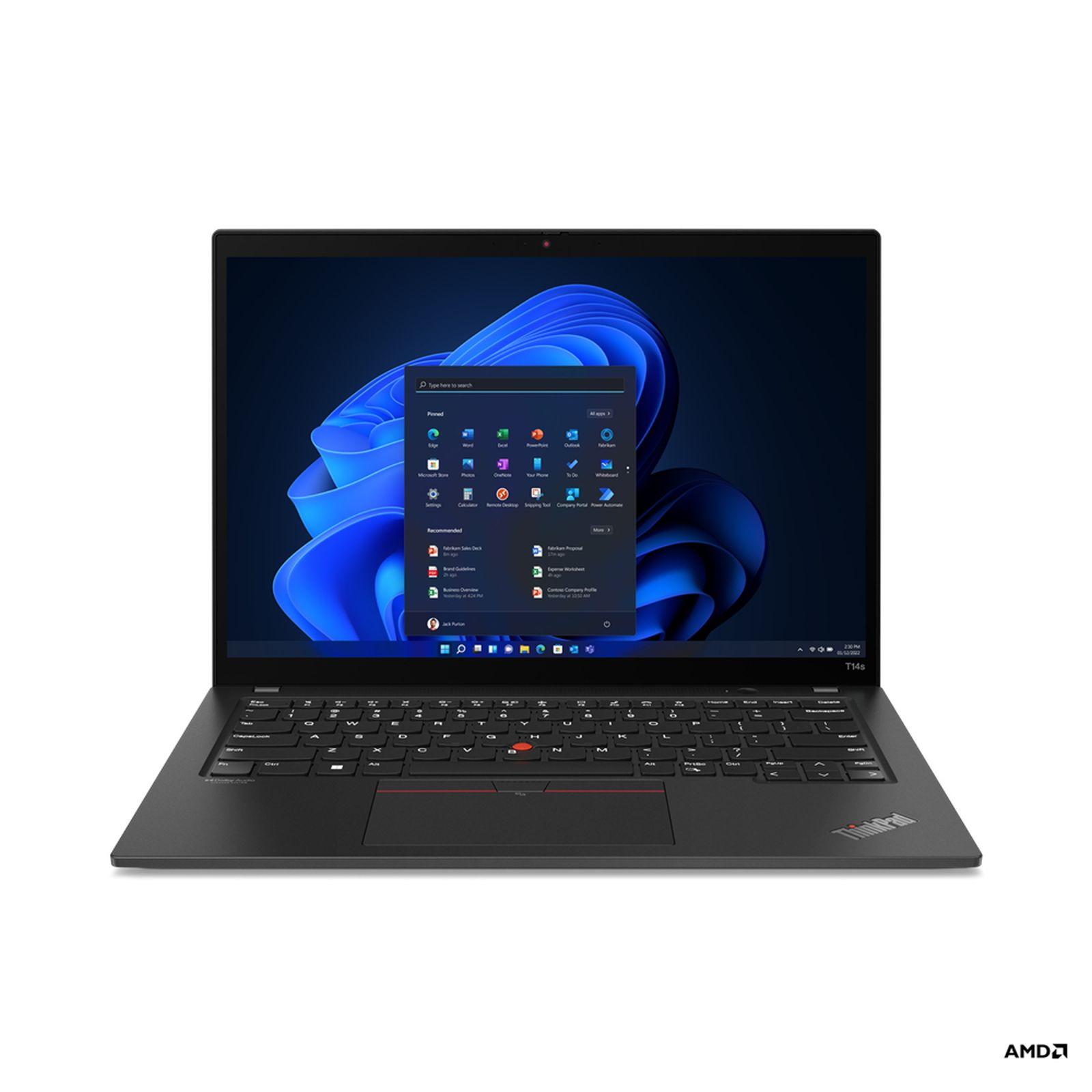Portátil negro con Windows 11 en pantalla. Teclado visible. Borde de pantalla negro.