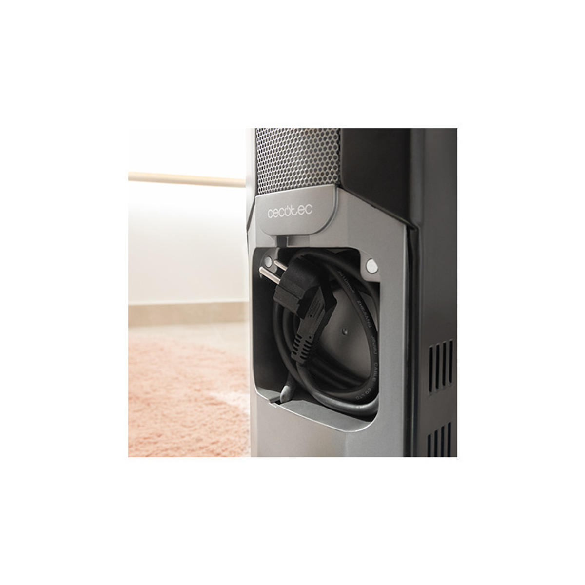 Schemat płyty grzejnej z wymiarami i szczegółami wlotu powietrza.