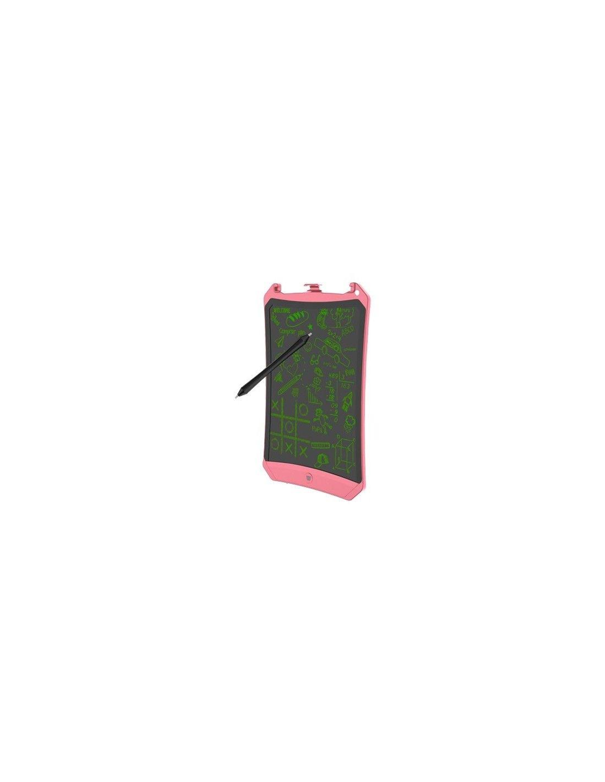 Rosa elektronisches Schreibtablett mit Stift. Grüne Schrift ist sichtbar.