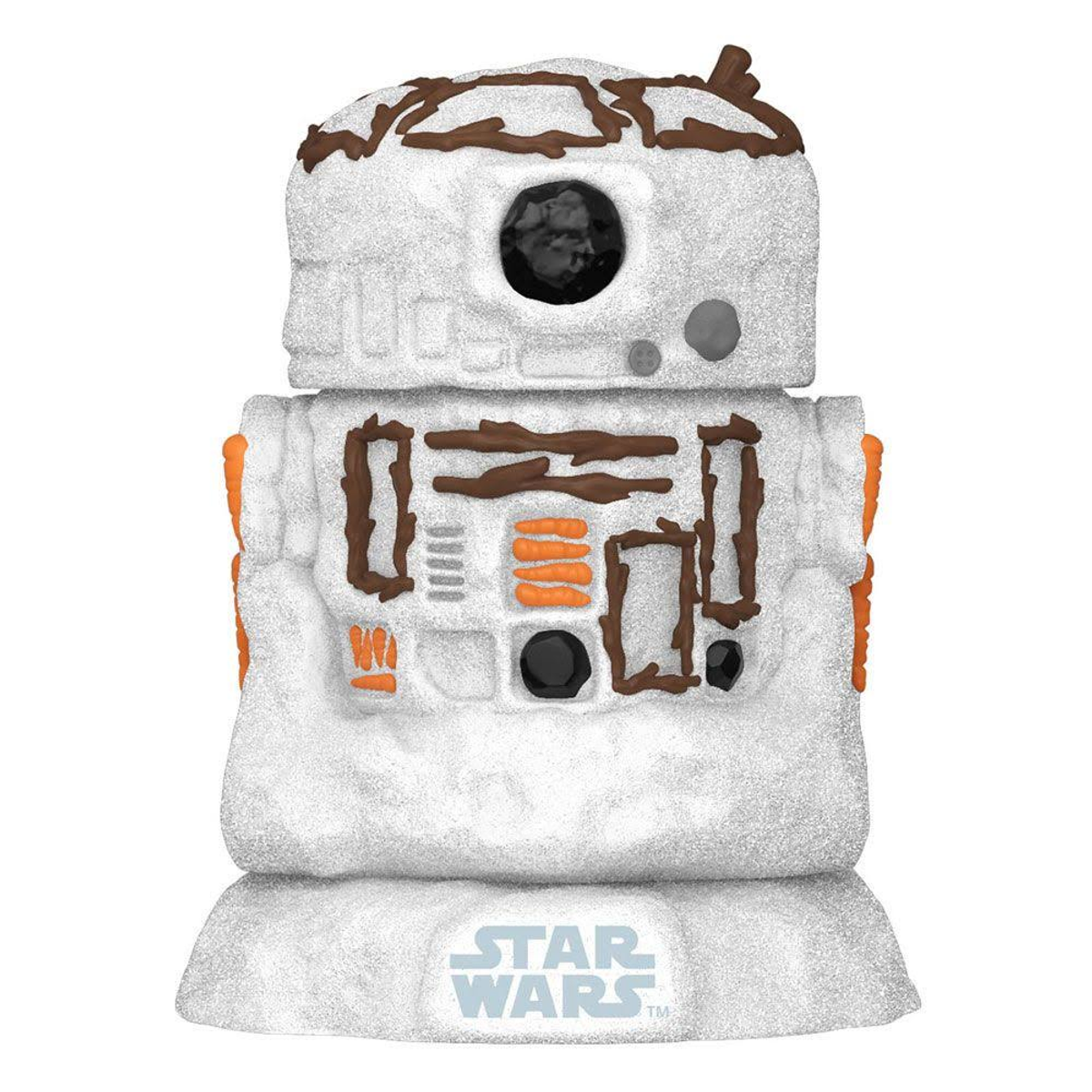Una figura di Star Wars di un droide robot, bianco con dettagli arancioni e marroni.