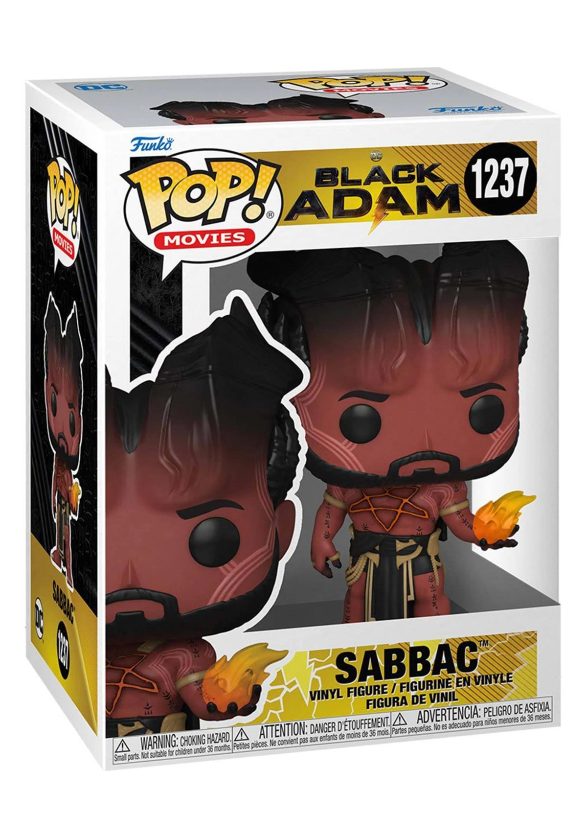 Eine Funko Pop!-Figur von Black Adams Sabbac in einer Displaybox.