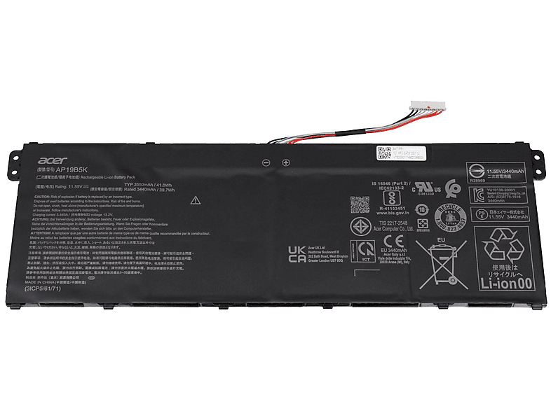 ACER KT.00305.011 Original 3550 Volt, 11.55 (Typ mAh Akku, 11,55V Li-Polymer AP19B5K)