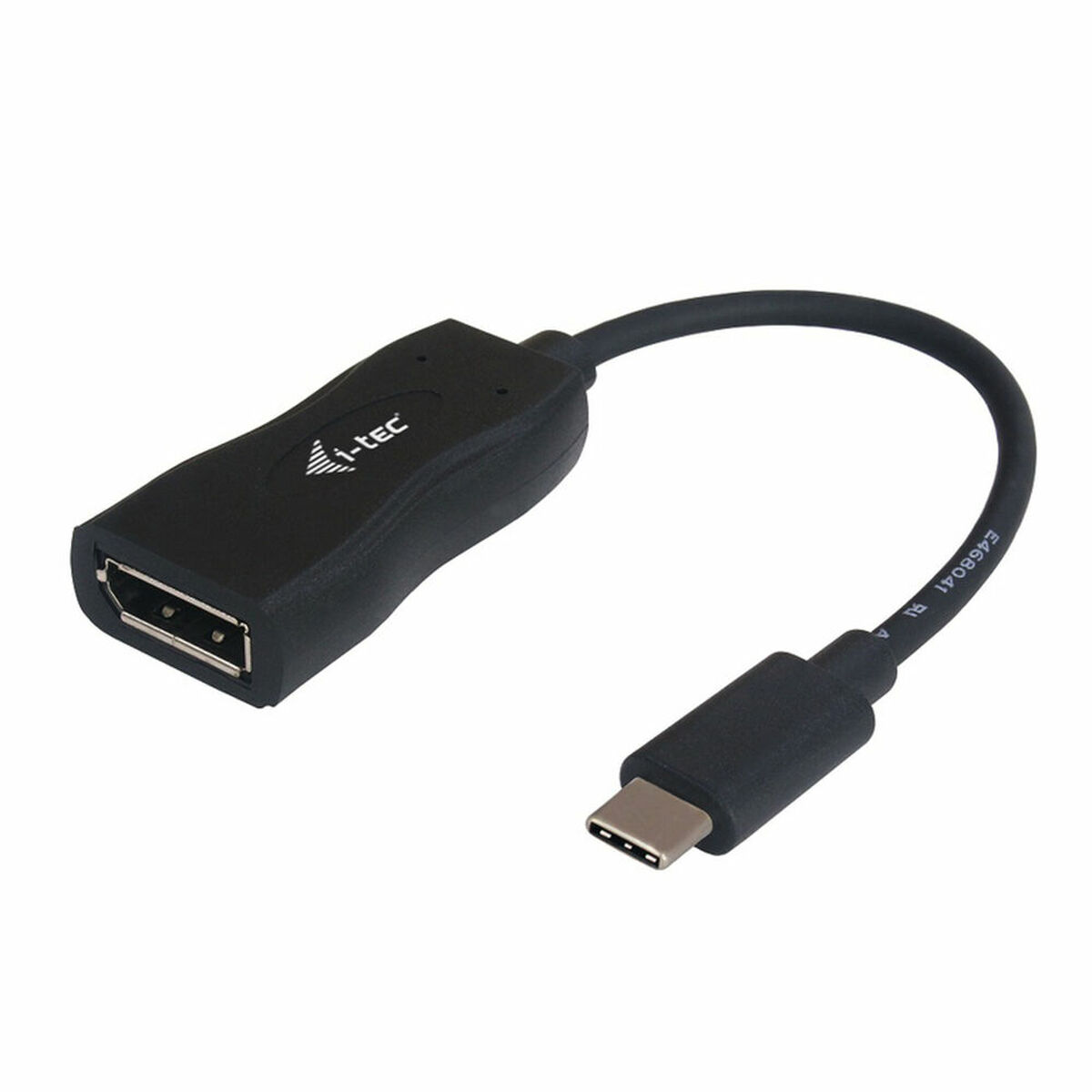 Cavo adattatore nero con connettore DisplayPort e USB-C.