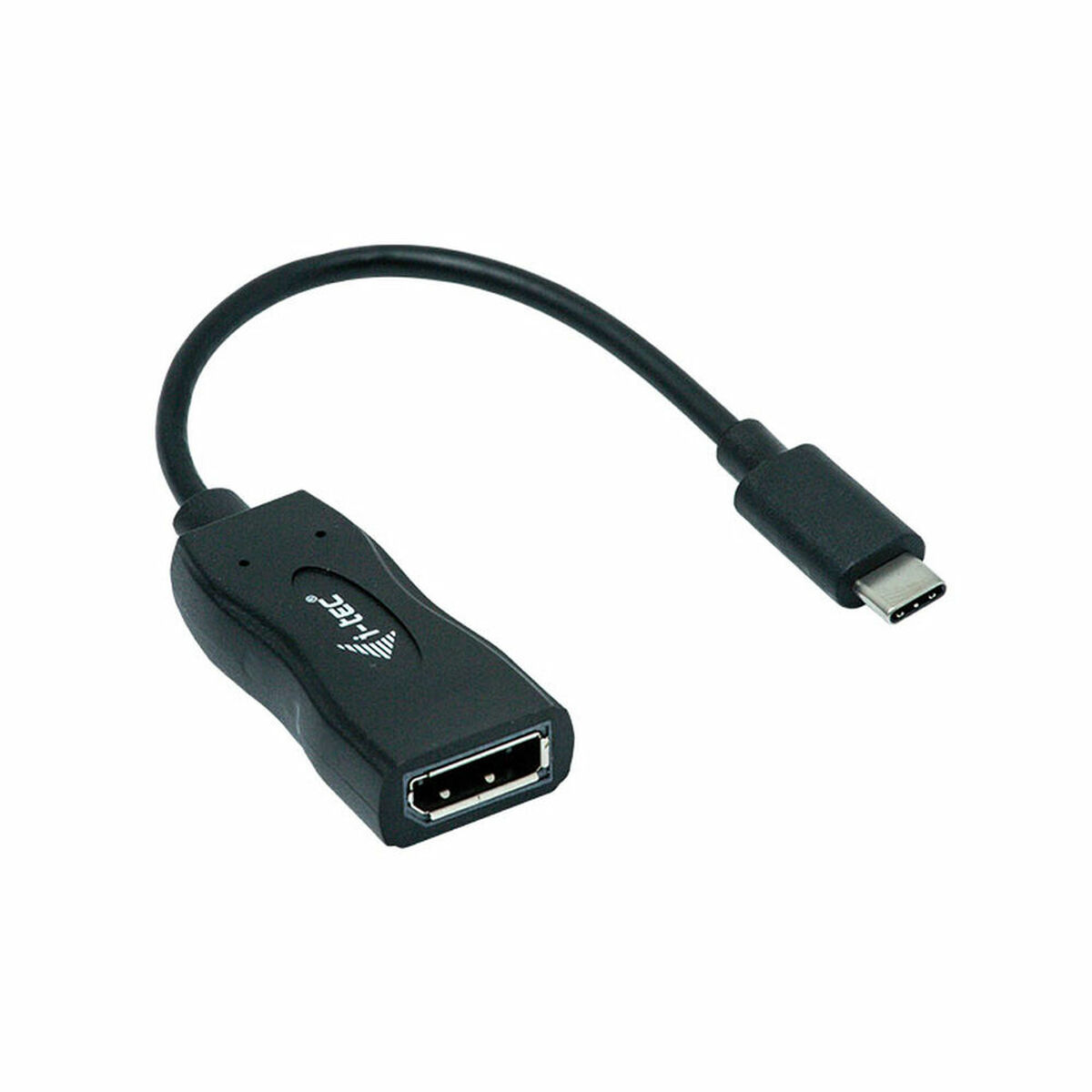 Adattatore nero da USB-C a USB-A. Ha un connettore USB-C e una porta USB-A.