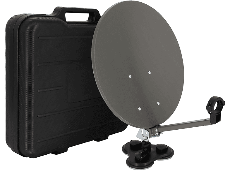 PREMIUMX Camping Satelliten Anlage im kompakt Koffer Masthalter Saugfuß Antenne Satellitenschüssel SAT Standfuß