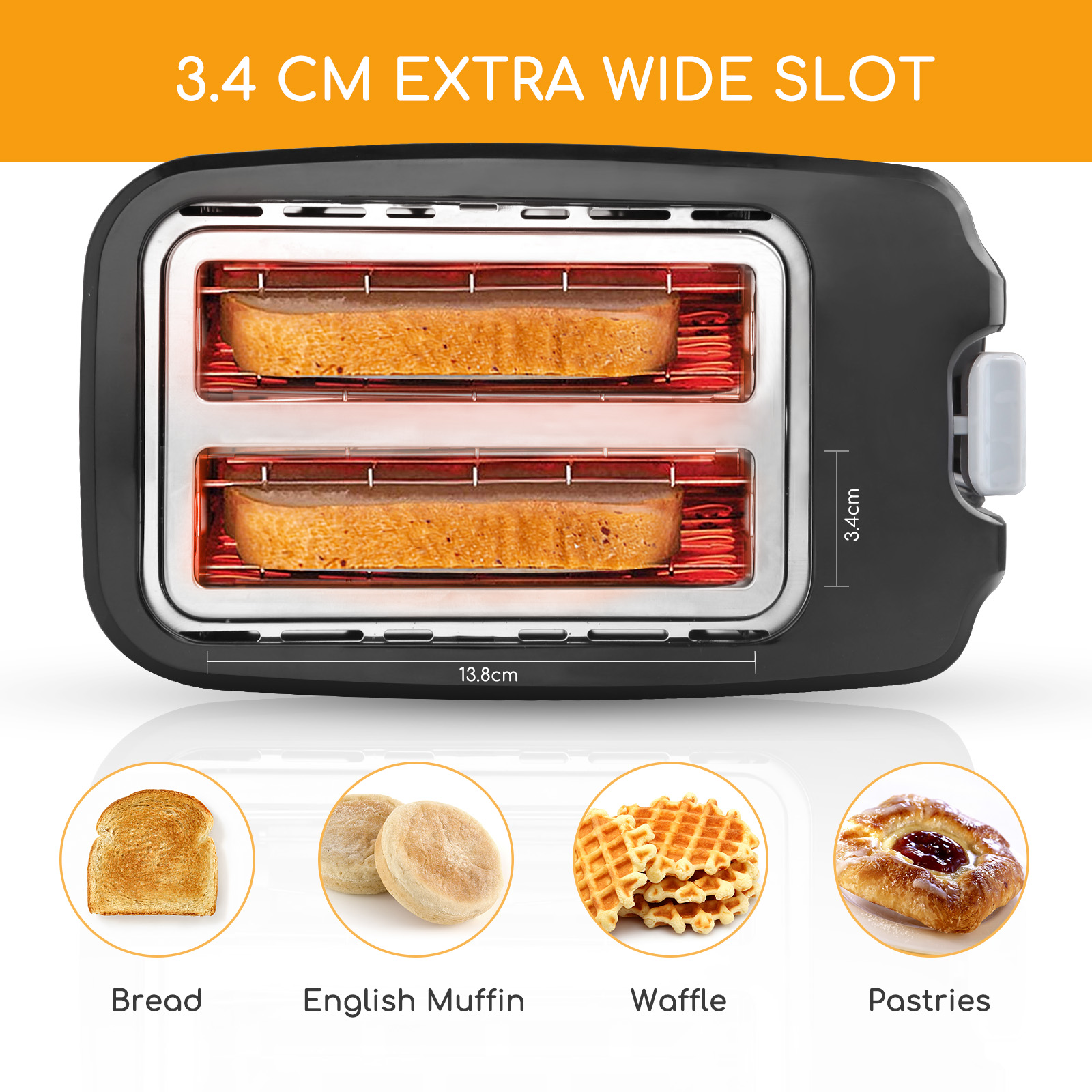 Toaster Schwarz Watt, 2) Schlitze: (750 504456830N AIGOSTAR