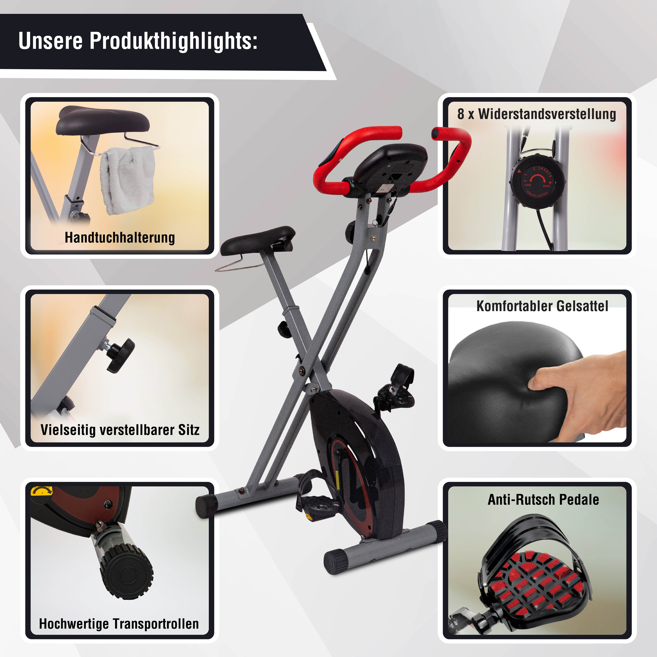 schwarz-rot ZOOMYO Heimtrainer, Move Faltbarer