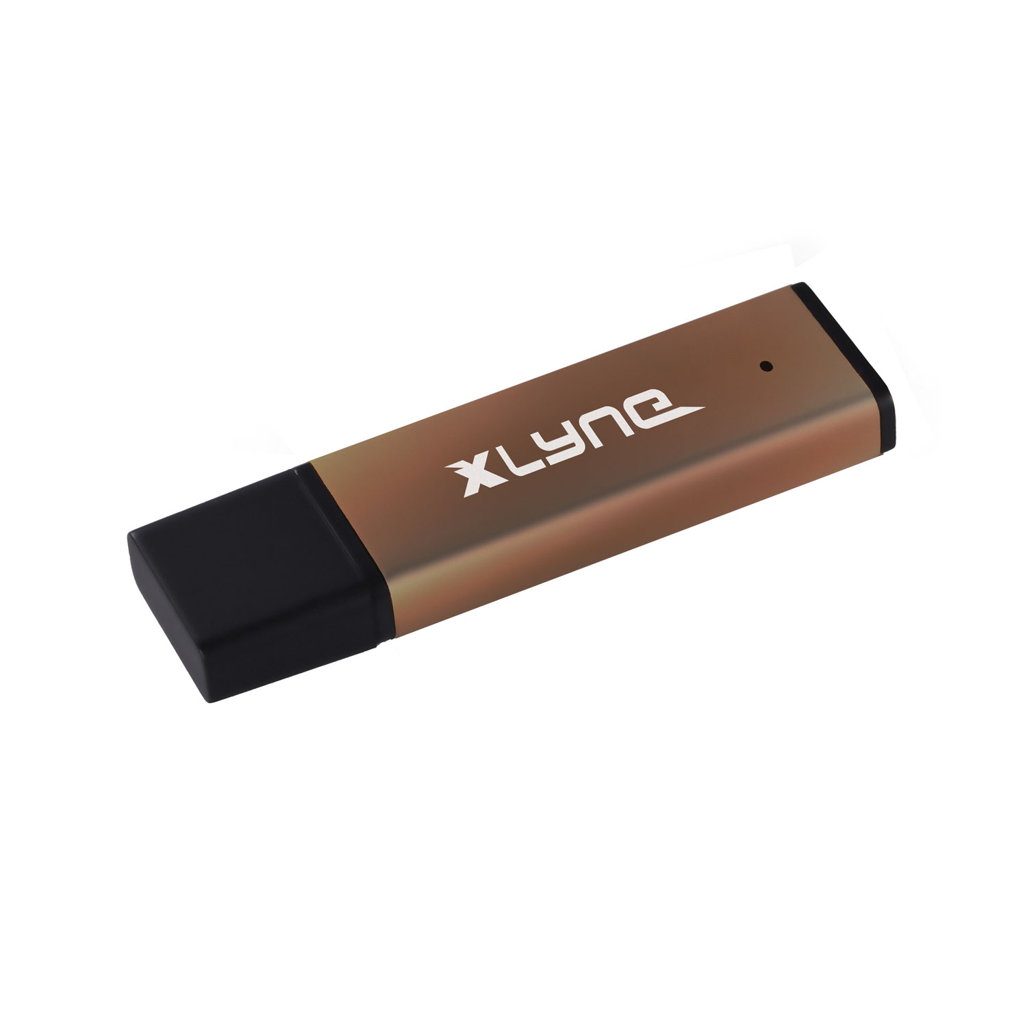 Goldener USB-Stick mit dem Markennamen 'XLYNE' auf der Oberfläche.