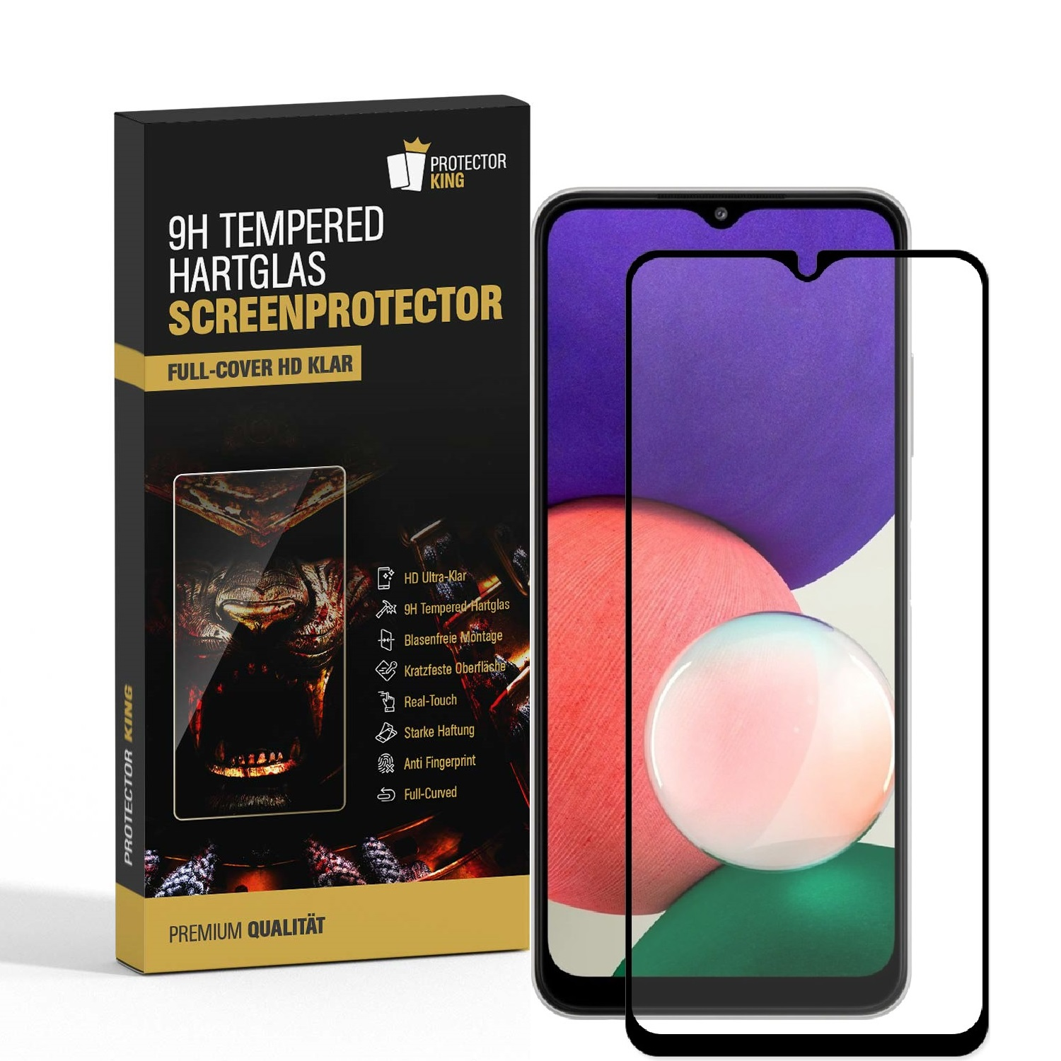 PROTECTORKING 3x COVER Displayschutzfolie(für KLAR HD A22 9H Hartglas 5G) FULL Schutzglas Galaxy Samsung