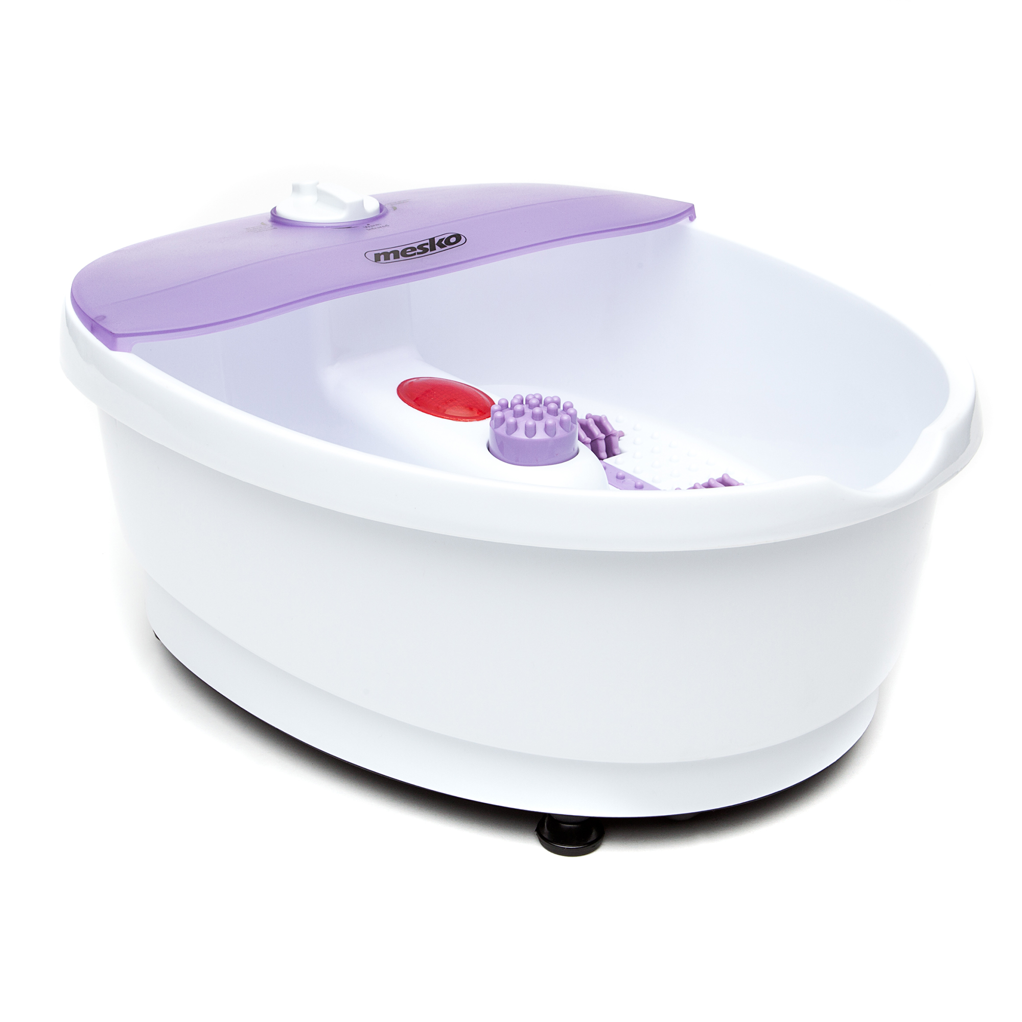 Spa per piedi bianco e viola su sfondo bianco.