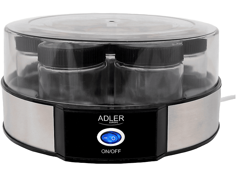 Adler AD4476 - Yogurtera capacidad 1,4 Litros, 7 tarros 200ml, negro