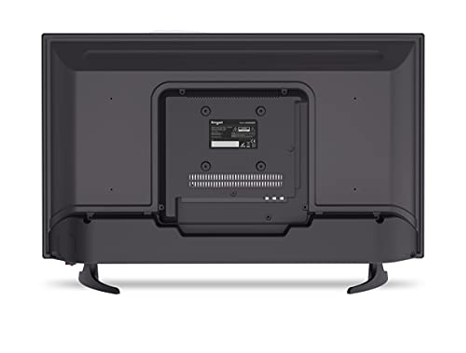 Parte trasera de un televisor negro con puertos y soporte. La pantalla está en blanco.