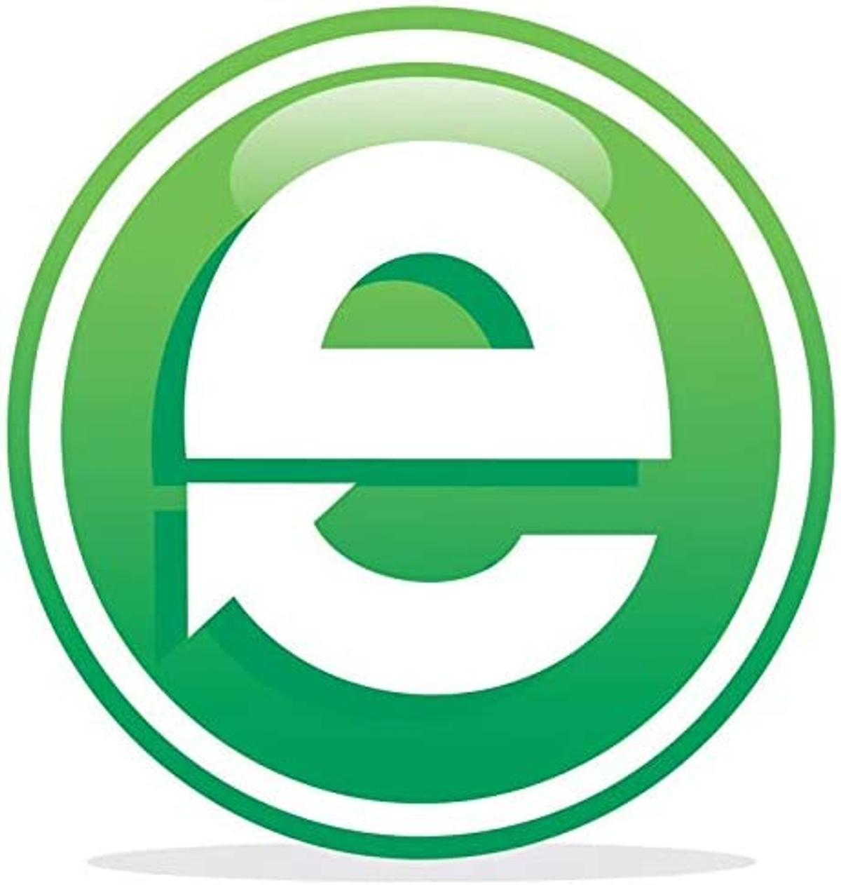 Grünes und weißes Logo mit dem Buchstaben 'e' in einem Kreis. Grüner Rand. Weißer Hintergrund.