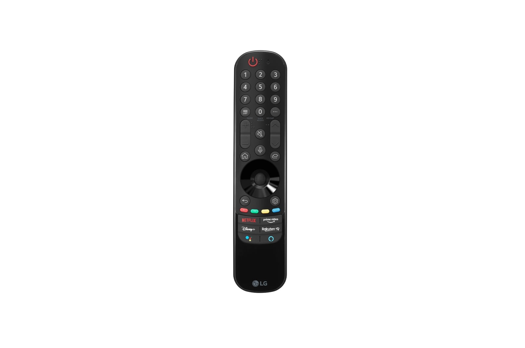 Un mando a distancia LG negro con múltiples botones.