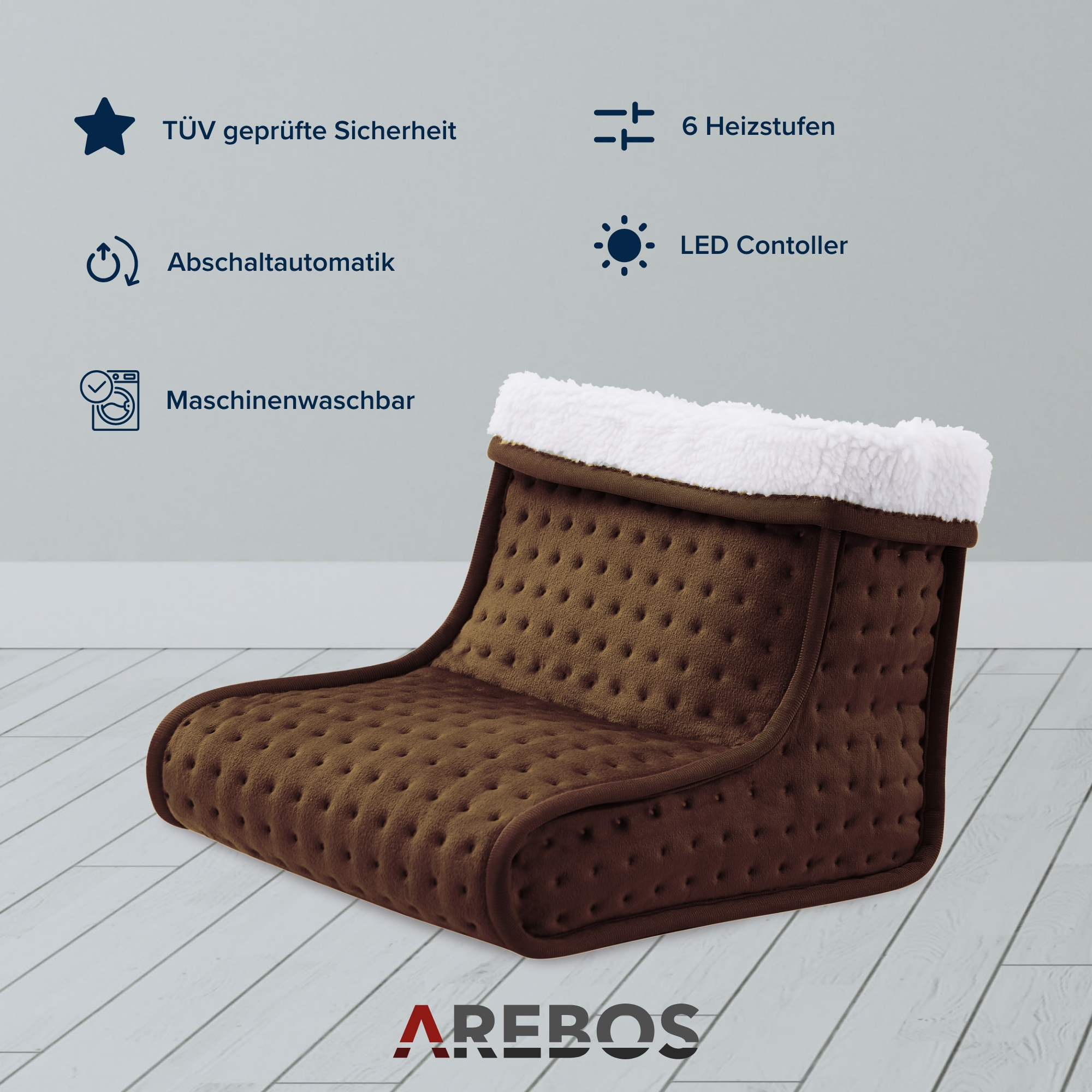 AREBOS Abschaltautomatik Überhitzungsschutz Fußwärmer | inkl. LED Fernbedienung - 