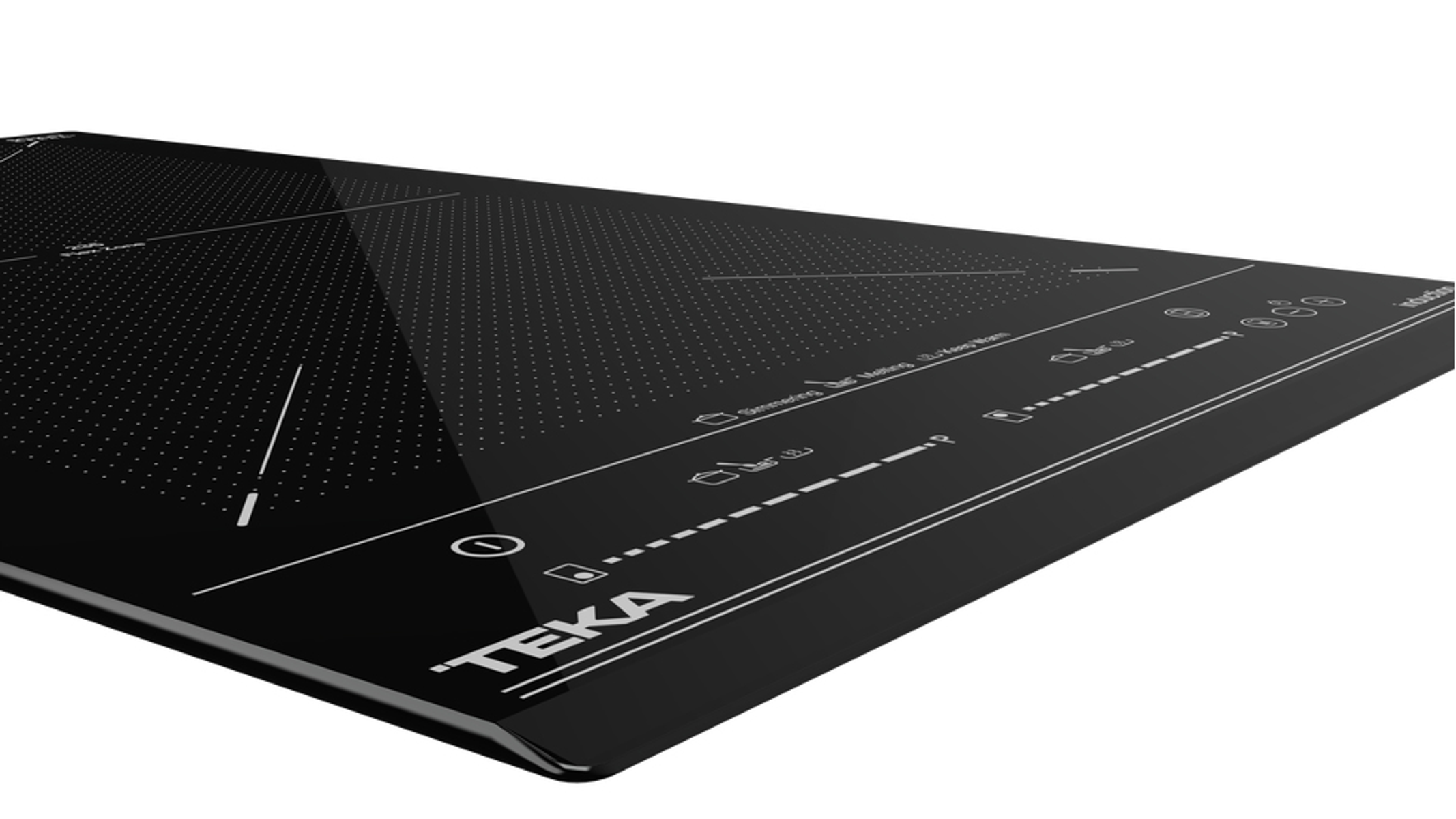 Zbliżenie czarnej płyty indukcyjnej TEKA, pokazujące elegancki design.