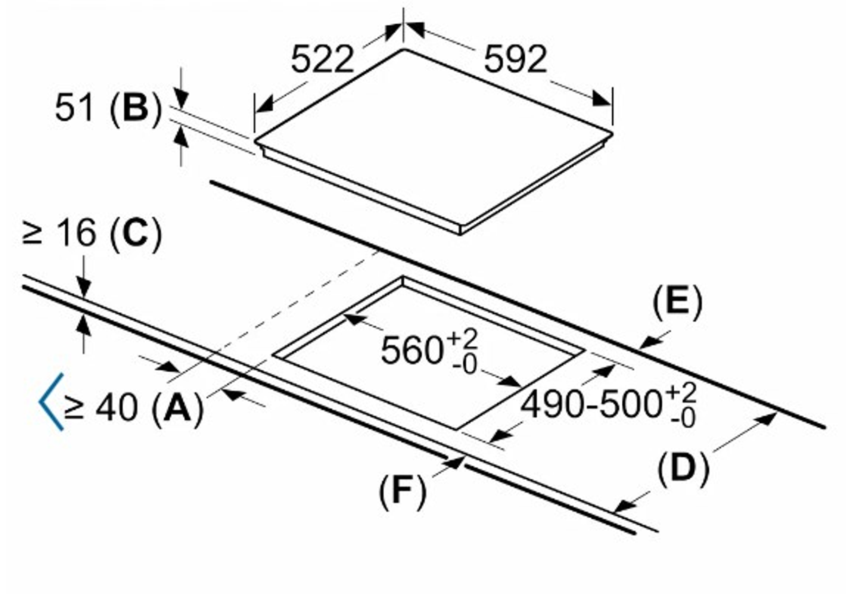 Schemat z wymiarami płyty grzewczej.