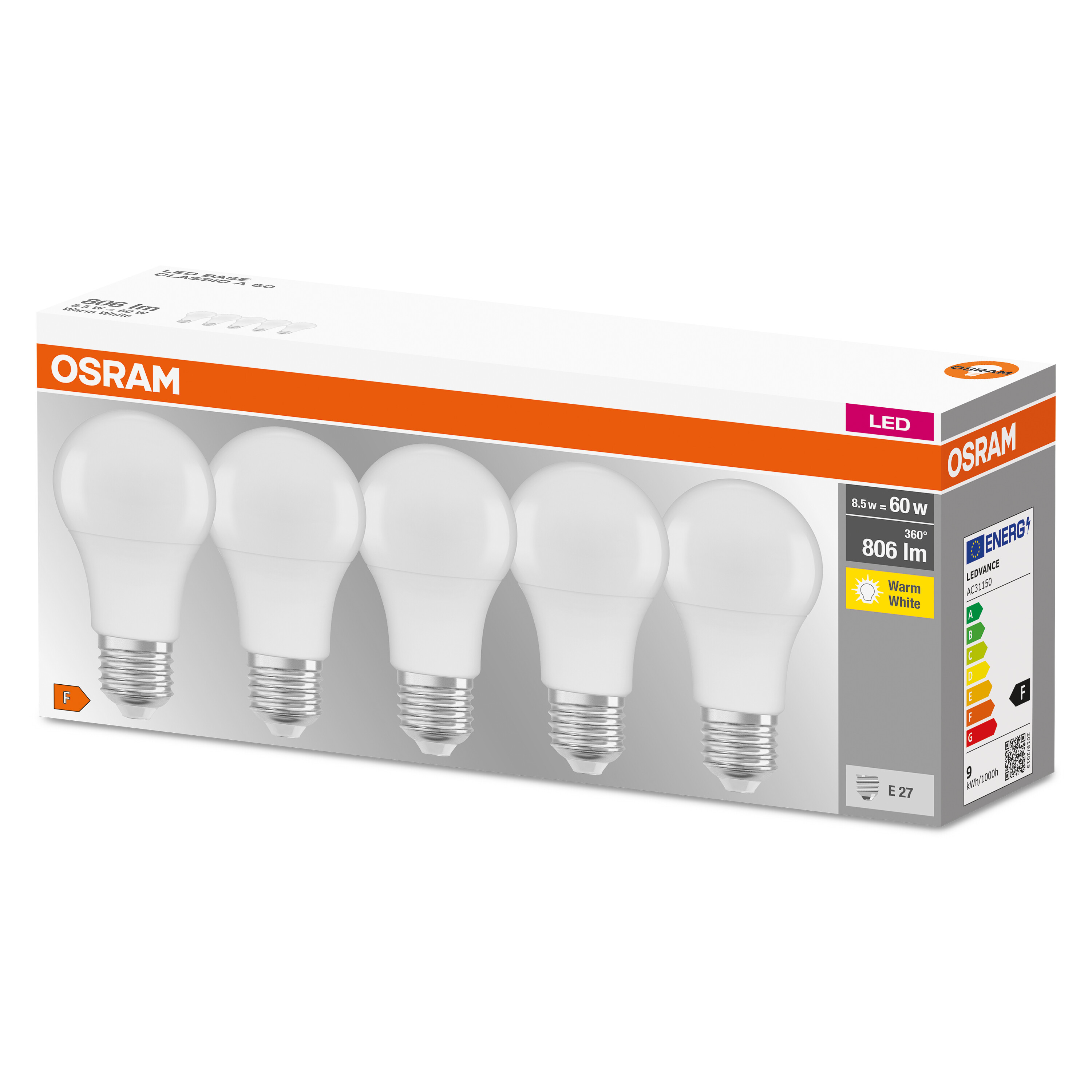 OSRAM  LED BASE 8.5 W/2700 Lumen Warmweiß LED E27 Lampe CLASSIC 60 A 806 FR