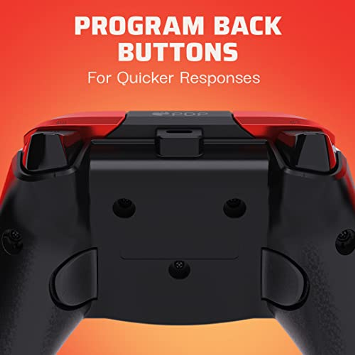 Czarny kontroler do gier ze słowami "PROGRAM BACK BUTTONS" na górze.