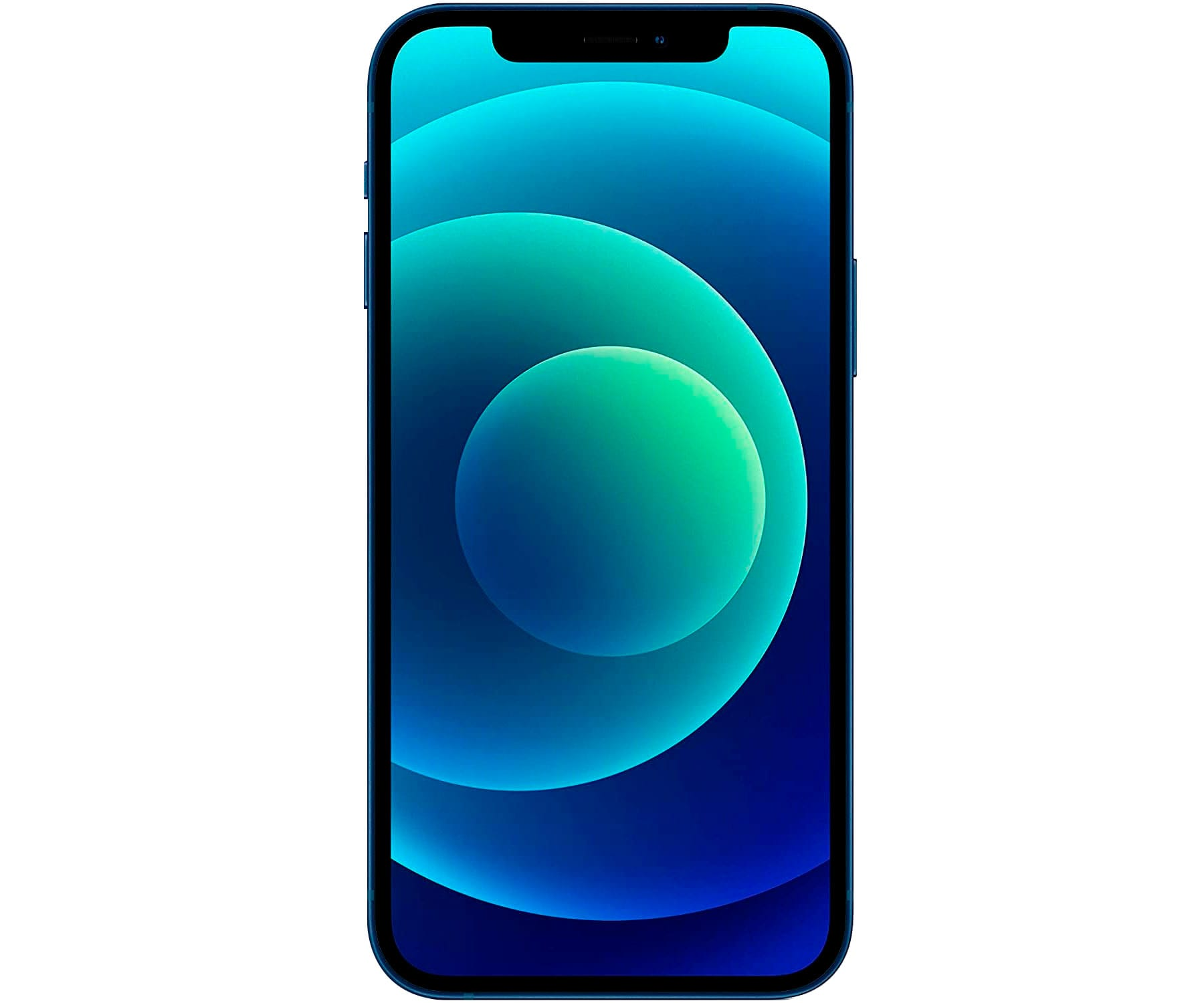 Niebieski iPhone z gradientowym ekranem. Tło z gradientem niebiesko-zielonym.