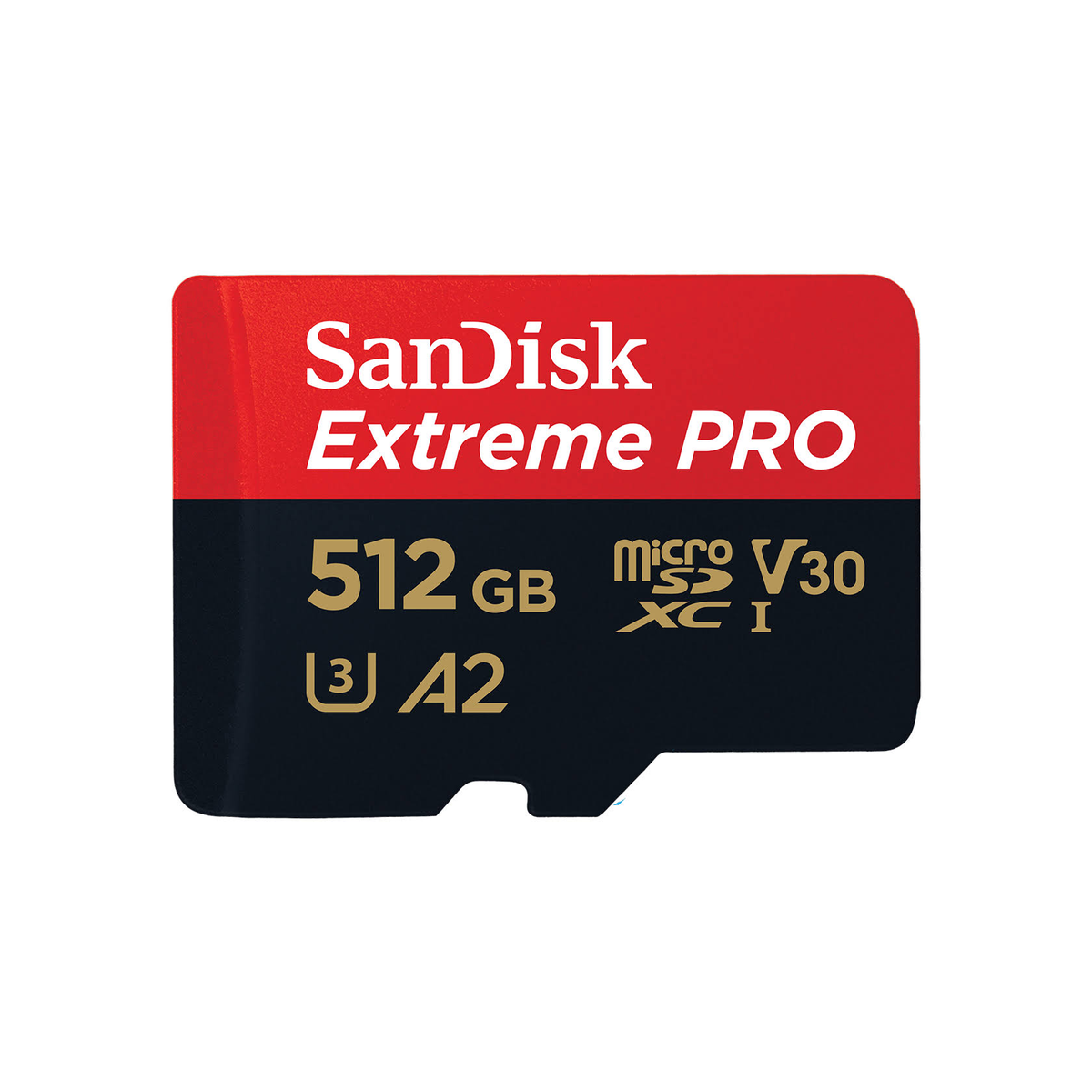 Karta Micro SD Sandisk Extreme PRO, czarno-czerwona, z tekstem i specyfikacją.