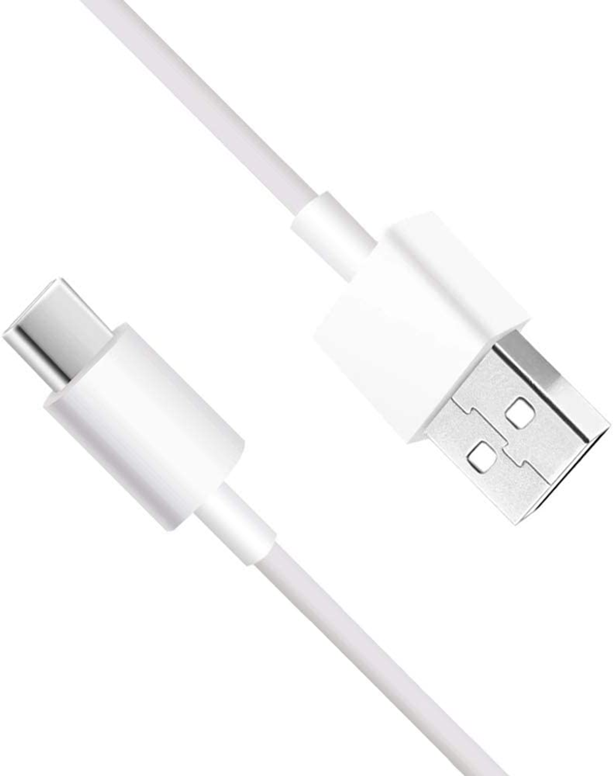 Biały kabel USB do USB-C na białym tle.