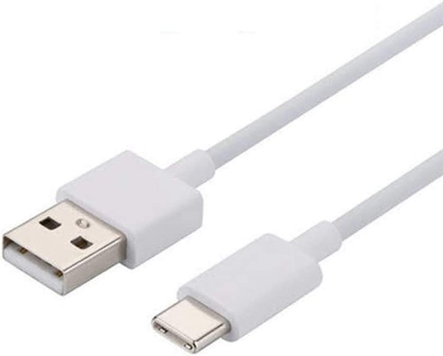 Biały kabel USB do USB-C. Widoczne złącza USB i USB-C.