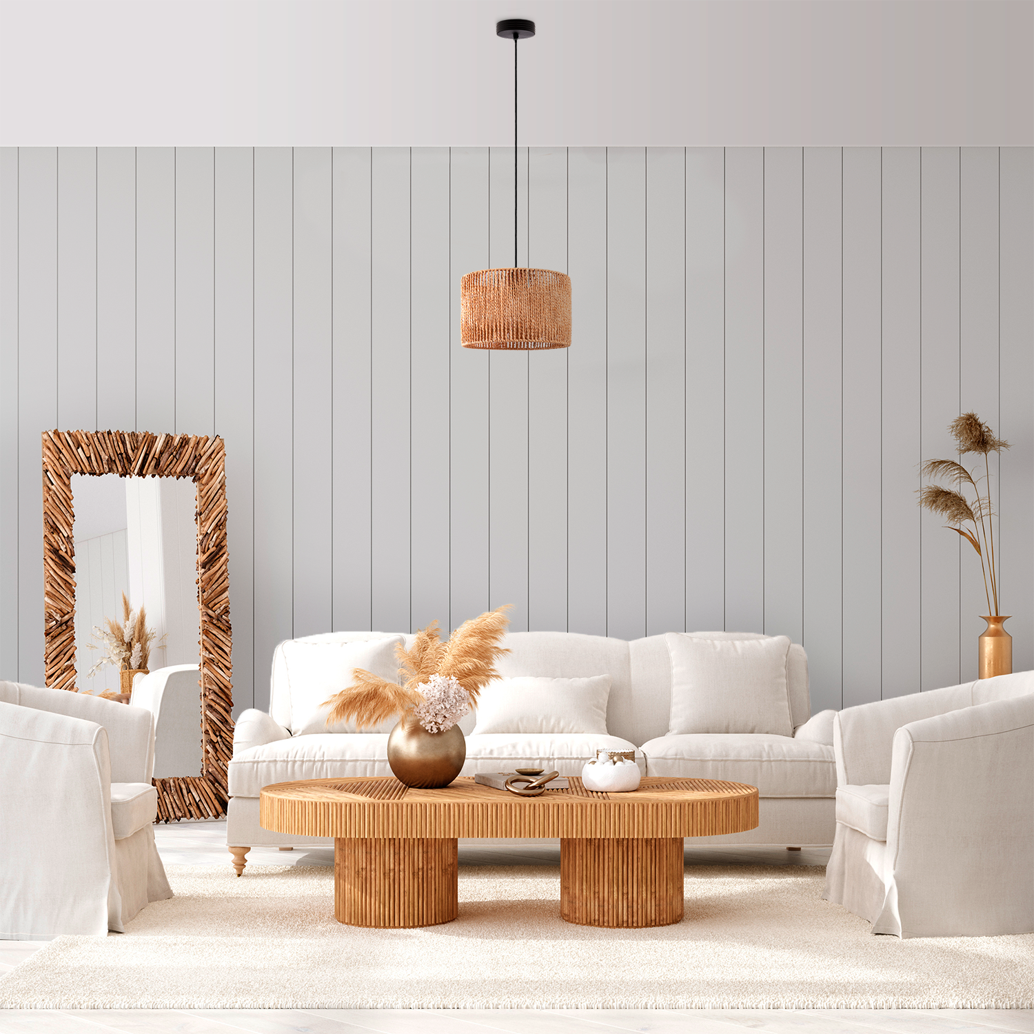 PACO HOME HUGO Pendelleuchte Rattan-Design