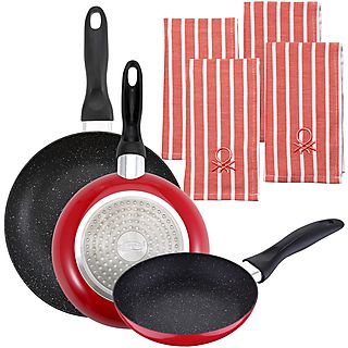 Sartén - SAN IGNACIO Pack de 3 sartenes san ignacio  ø16cm ø20cm ø24cm + set de 4 paños de cocina color rojo, Otros Recubrimientos