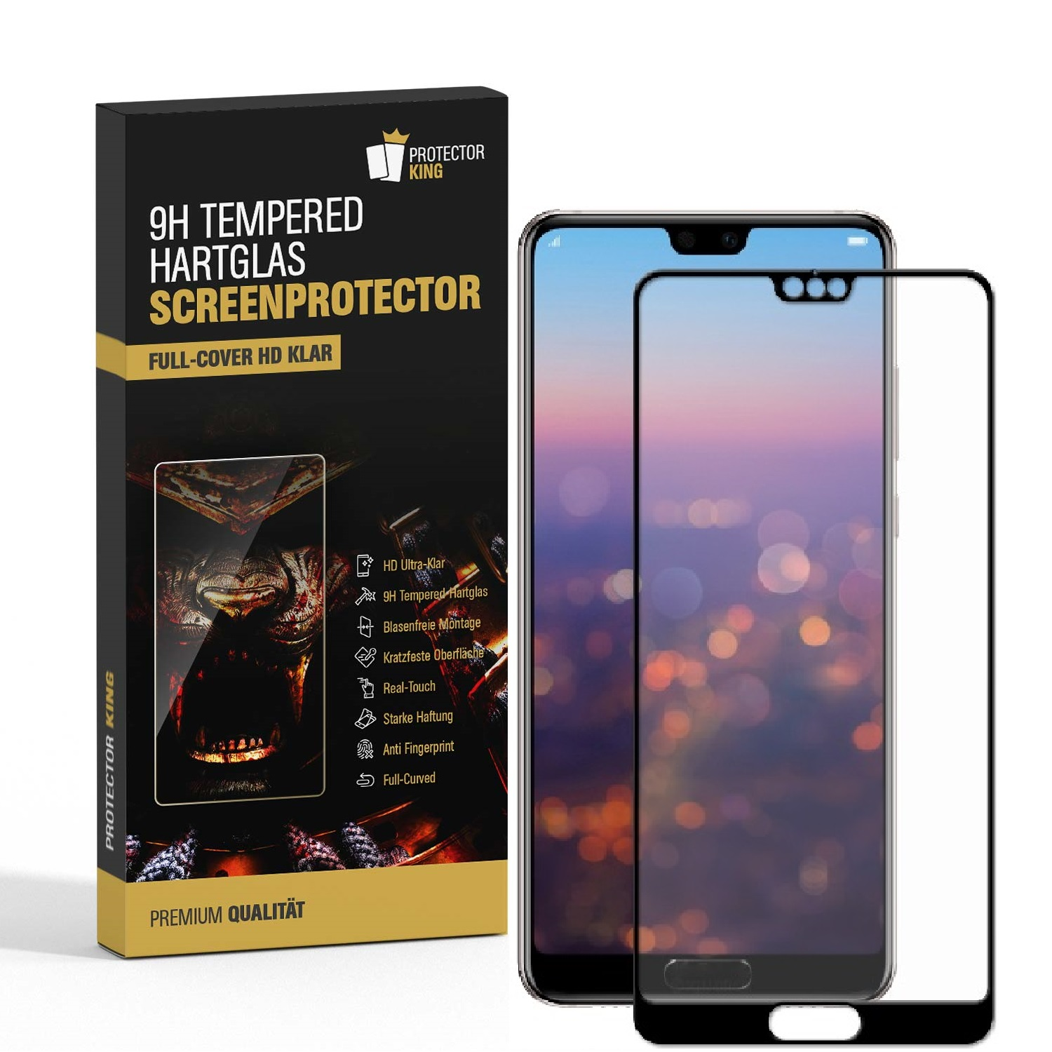 Schutzglas Huawei KLAR HD PROTECTORKING Pro) Displayschutzfolie(für 9H FULL Hartglas 4x P20 COVER