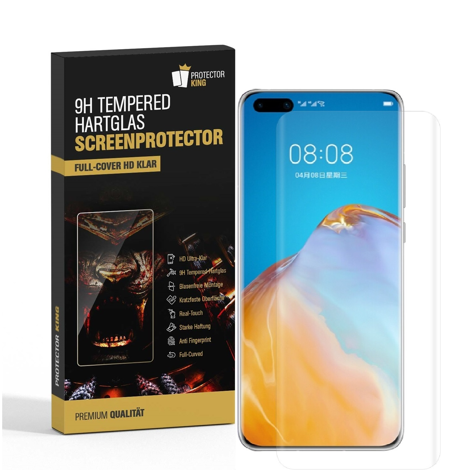 PROTECTORKING 1x FULL CURVED P40 Huawei Displayschutzfolie(für 9H Pro) KLAR Schutzglas HD Hartglas