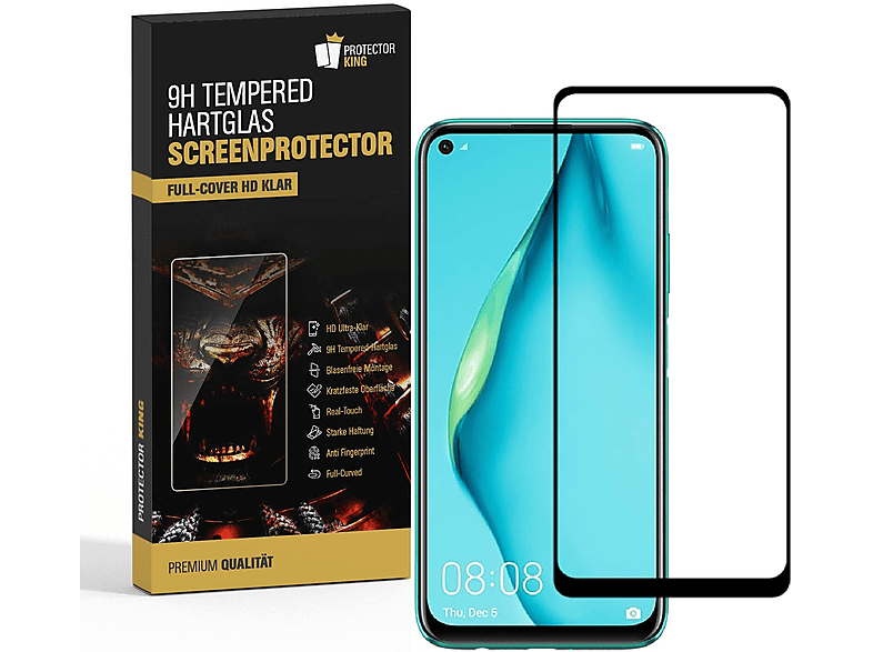 PROTECTORKING 3x FULL COVER 9H Hartglas Schutzglas HD KLAR Displayschutzfolie(für Huawei P40 Lite)