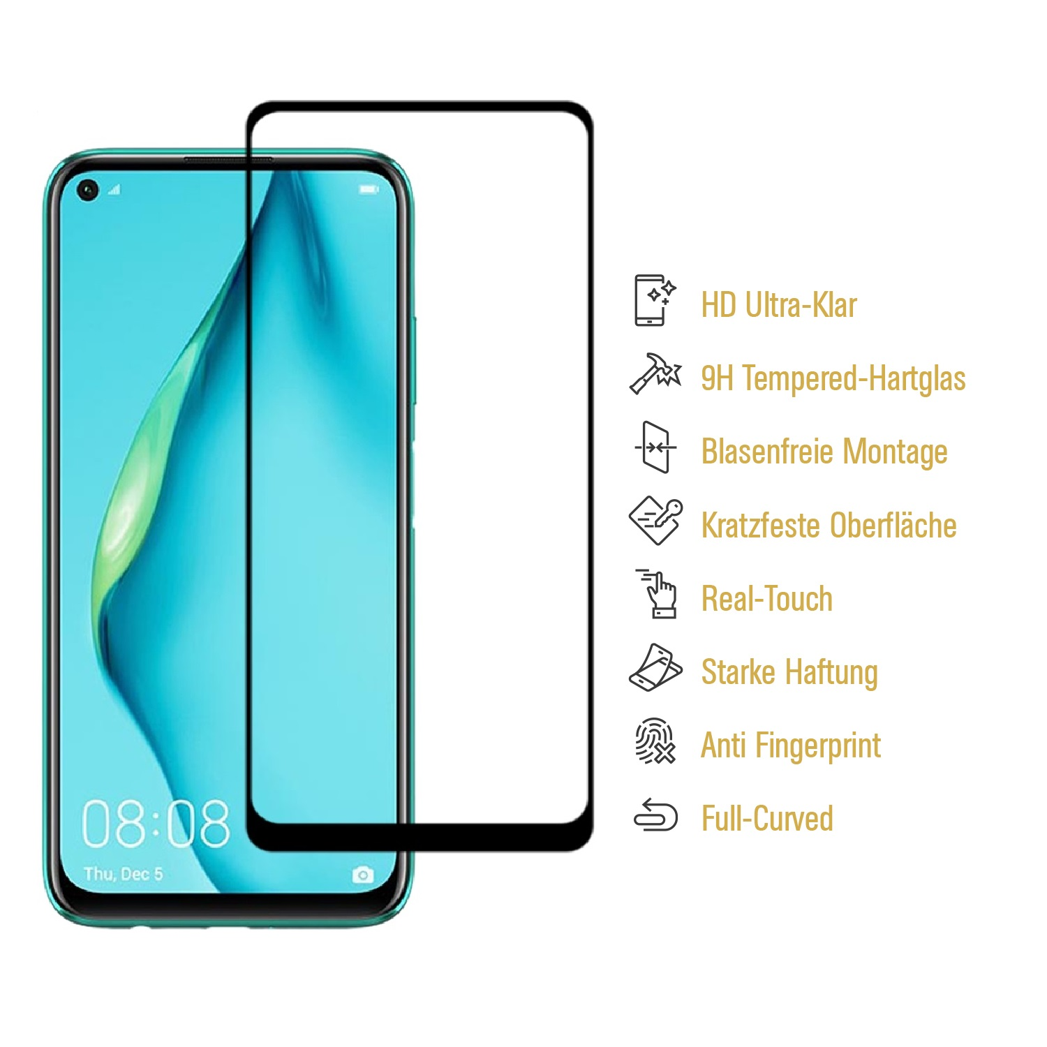 9H Displayschutzfolie(für Hartglas P40 HD 4x KLAR FULL Lite) COVER Huawei PROTECTORKING Schutzglas