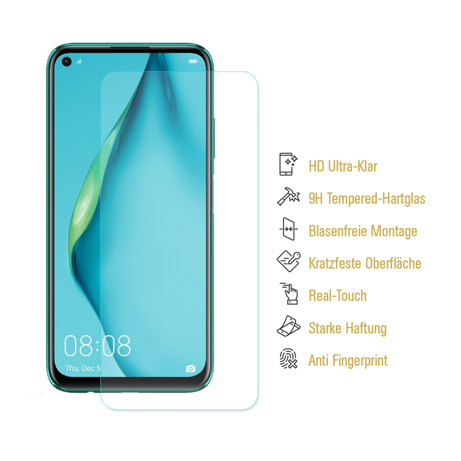 PROTECTORKING 4x 9H Hartglas Schutzglas Huawei Displayschutzfolie(für HD KLAR P40 Lite)