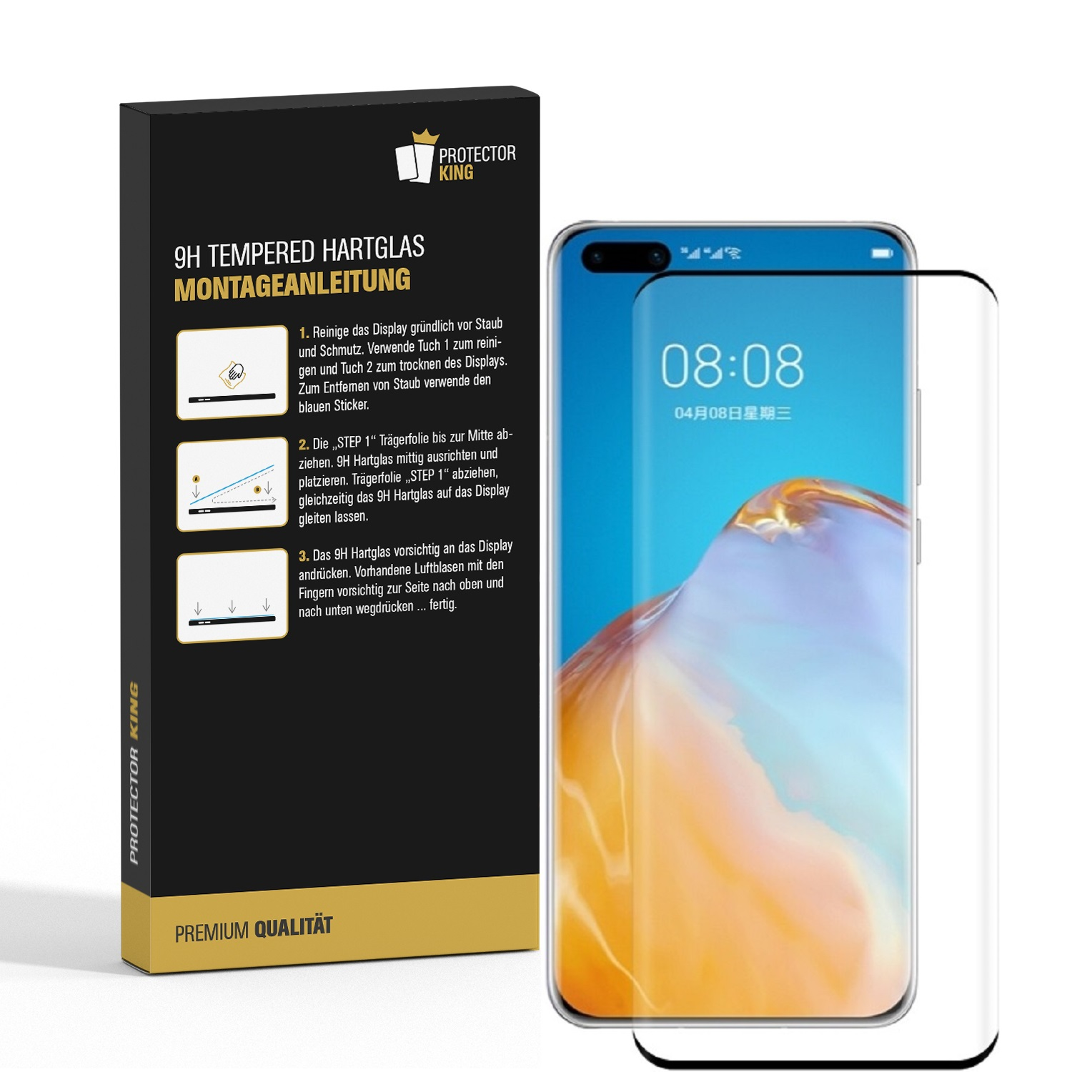 PROTECTORKING 1x FULL CURVED Schutzglas 9H P40 Pro) KLAR Huawei HD Displayschutzfolie(für Hartglas