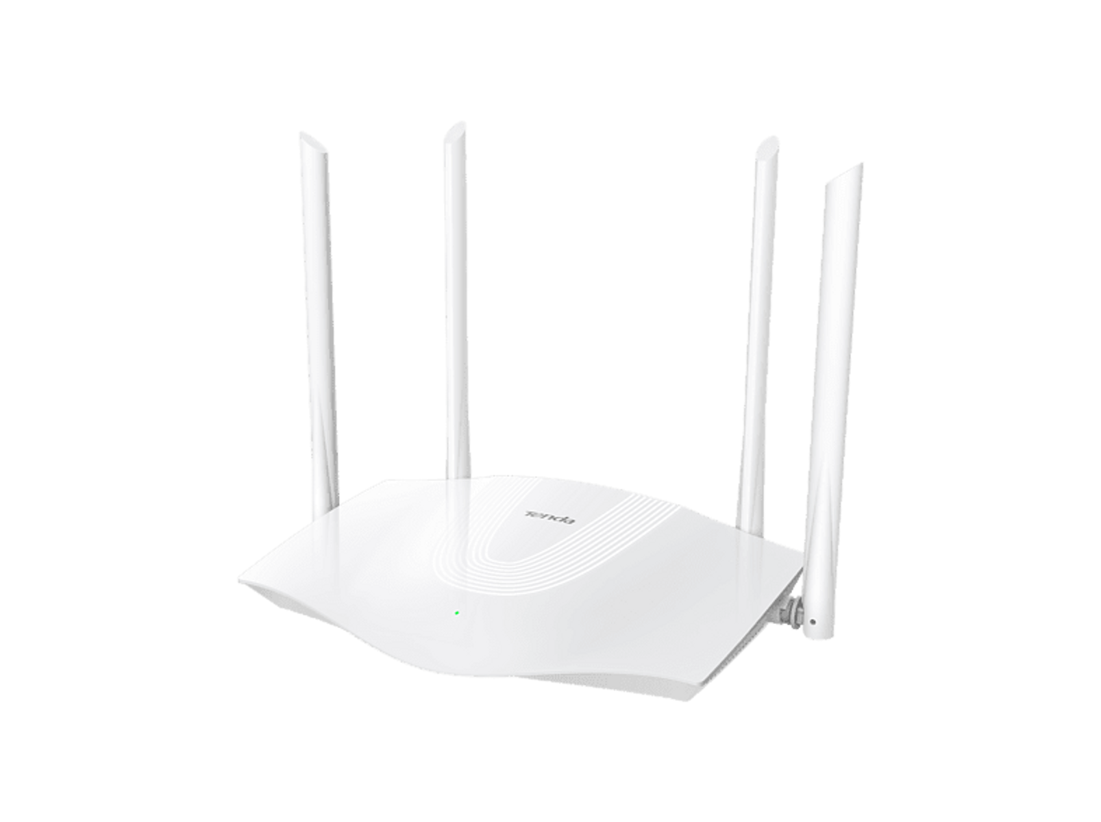 Biały router z czterema antenami. Jest na czarnym tle.