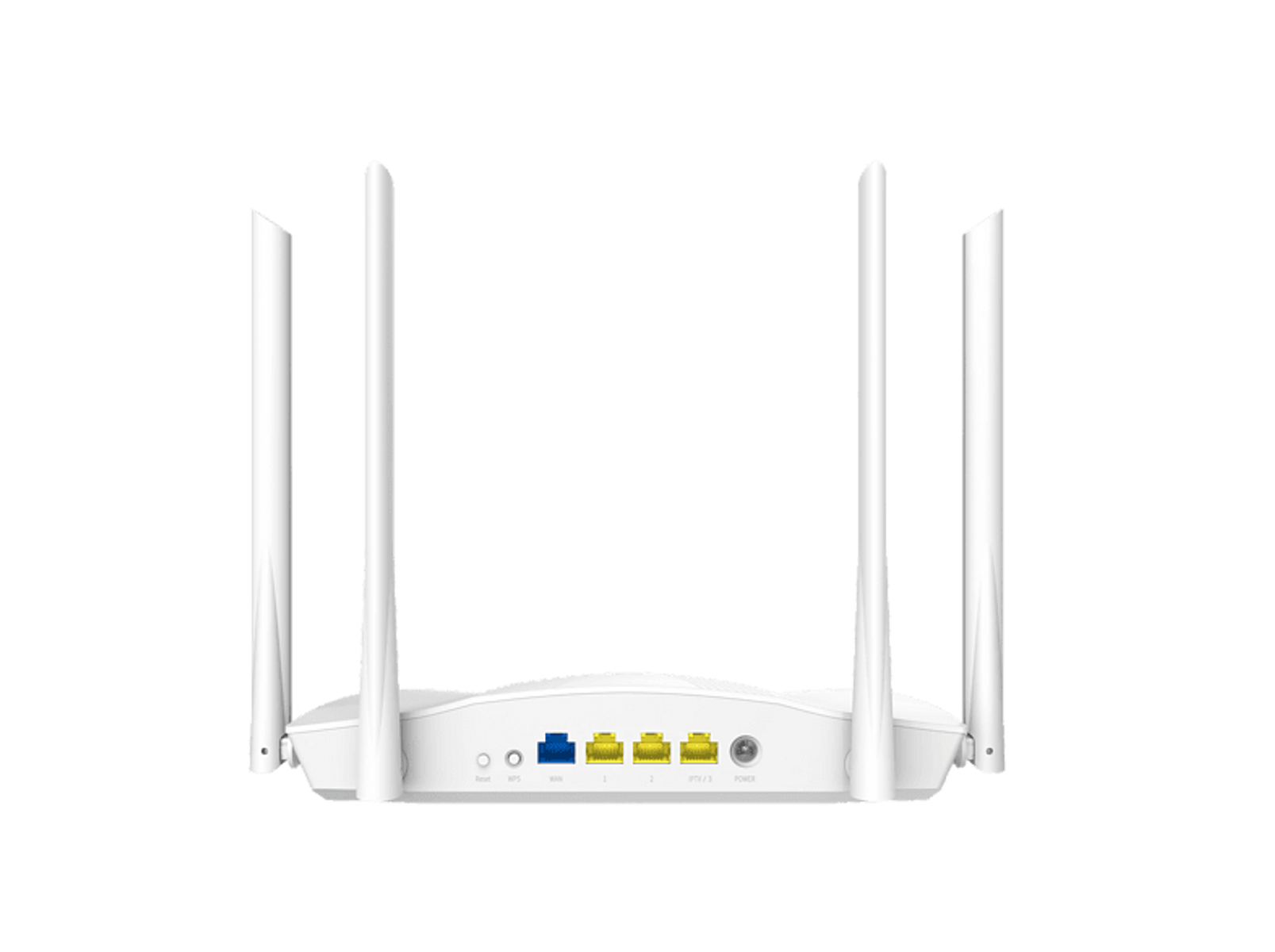 Męska dłoń wskazująca na ekran z telewizorem. Białe tło.
