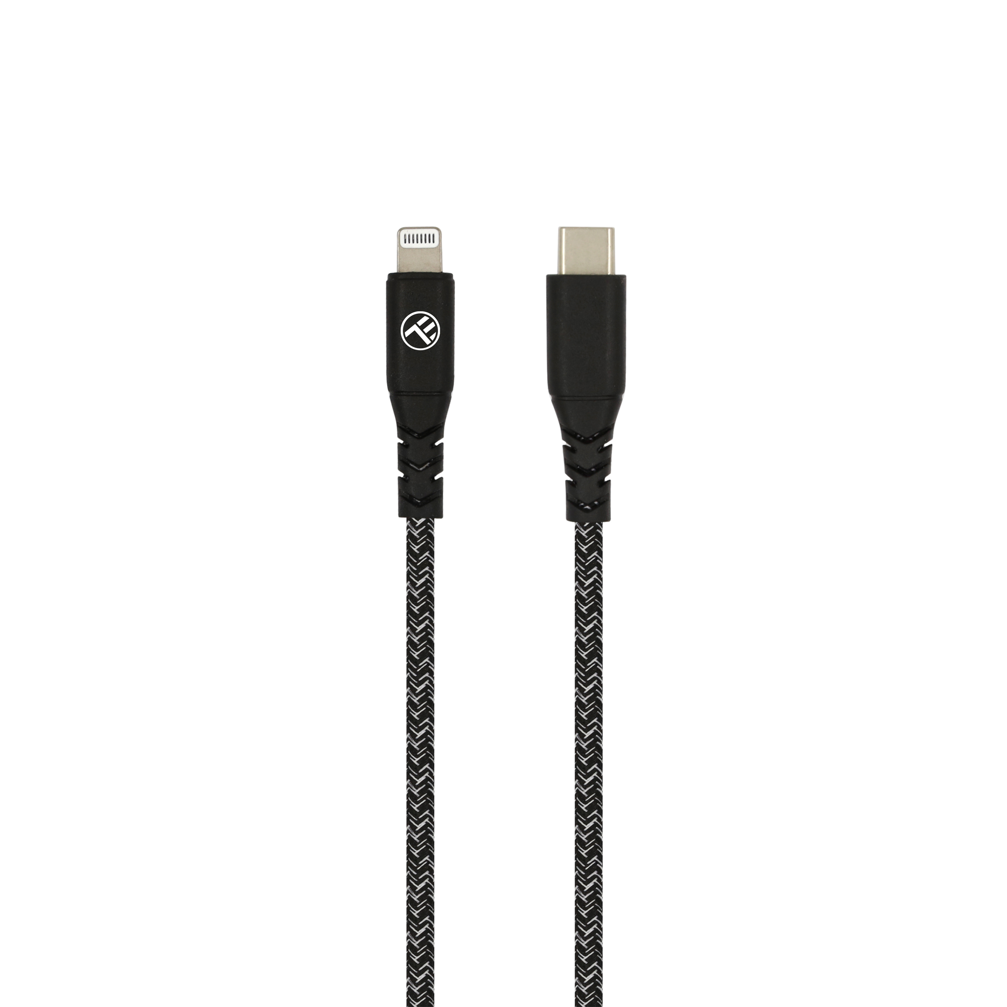 Czarny i zielony pleciony kabel ładujący z wtyczką Lightning i USB-C.