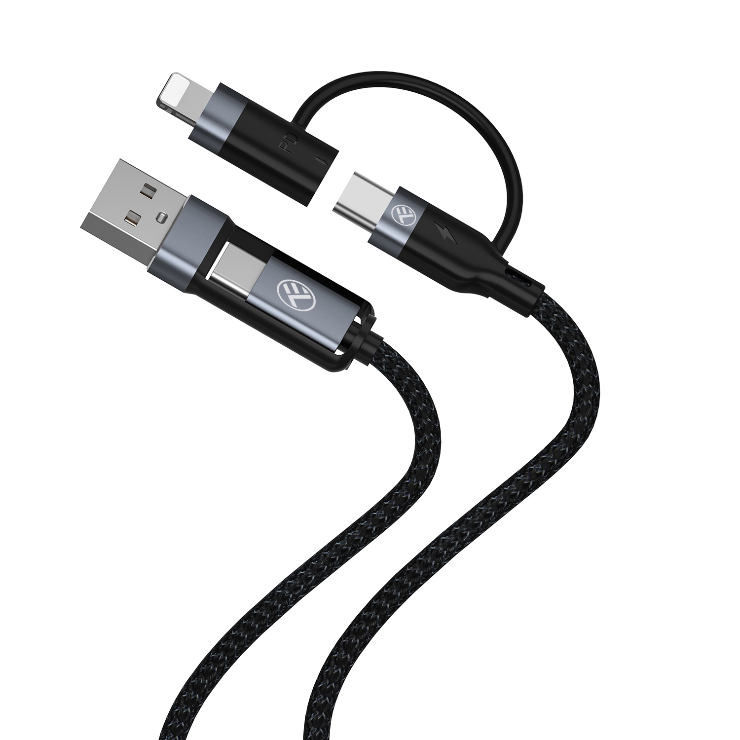USB, 100 cm 4in1-Kabel, Lightning, 3A, 2xTyp-C, TELLUR
