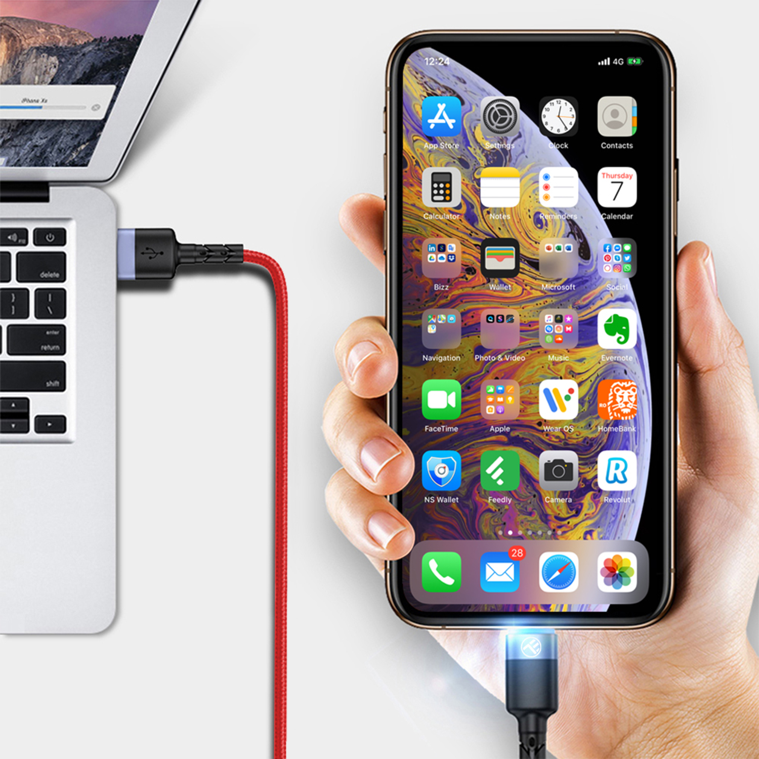 TELLUR USB zu Lightning mit 3A LED-Licht, Datenkabel