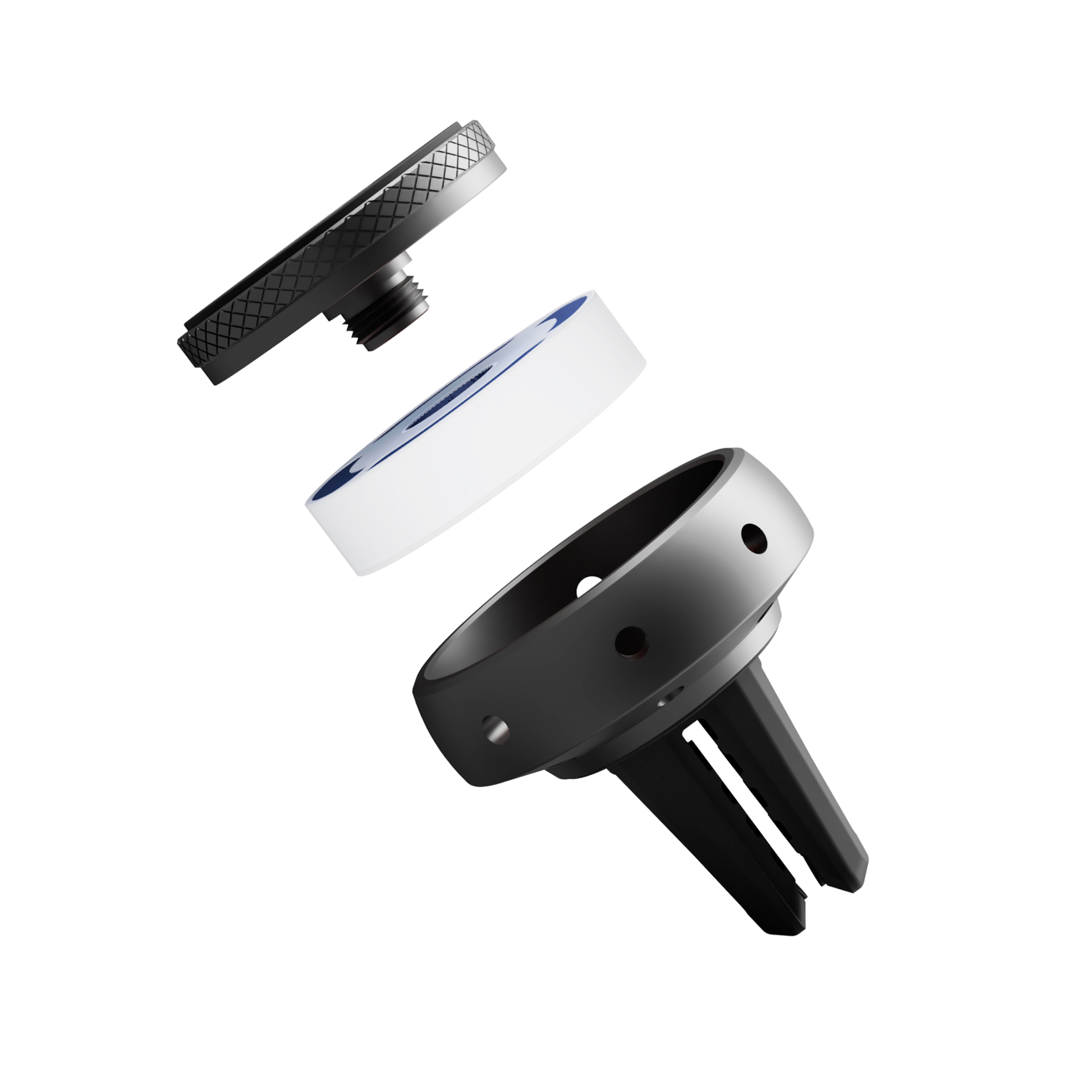 Uchwyt na telefon do kratki wentylacyjnej, czarny, 3 części.